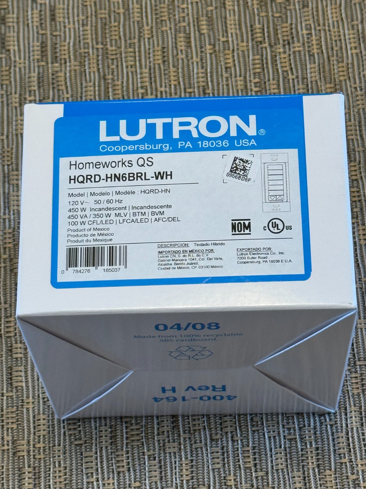 Lutron Homeworks Hybrid Keypad HQRD-HN6BRL-WH - NEW in serial # matching box Lutron Homeworks Hybrid Keypad HQRD-HN6BRL-WH - NEW in serial # matching box