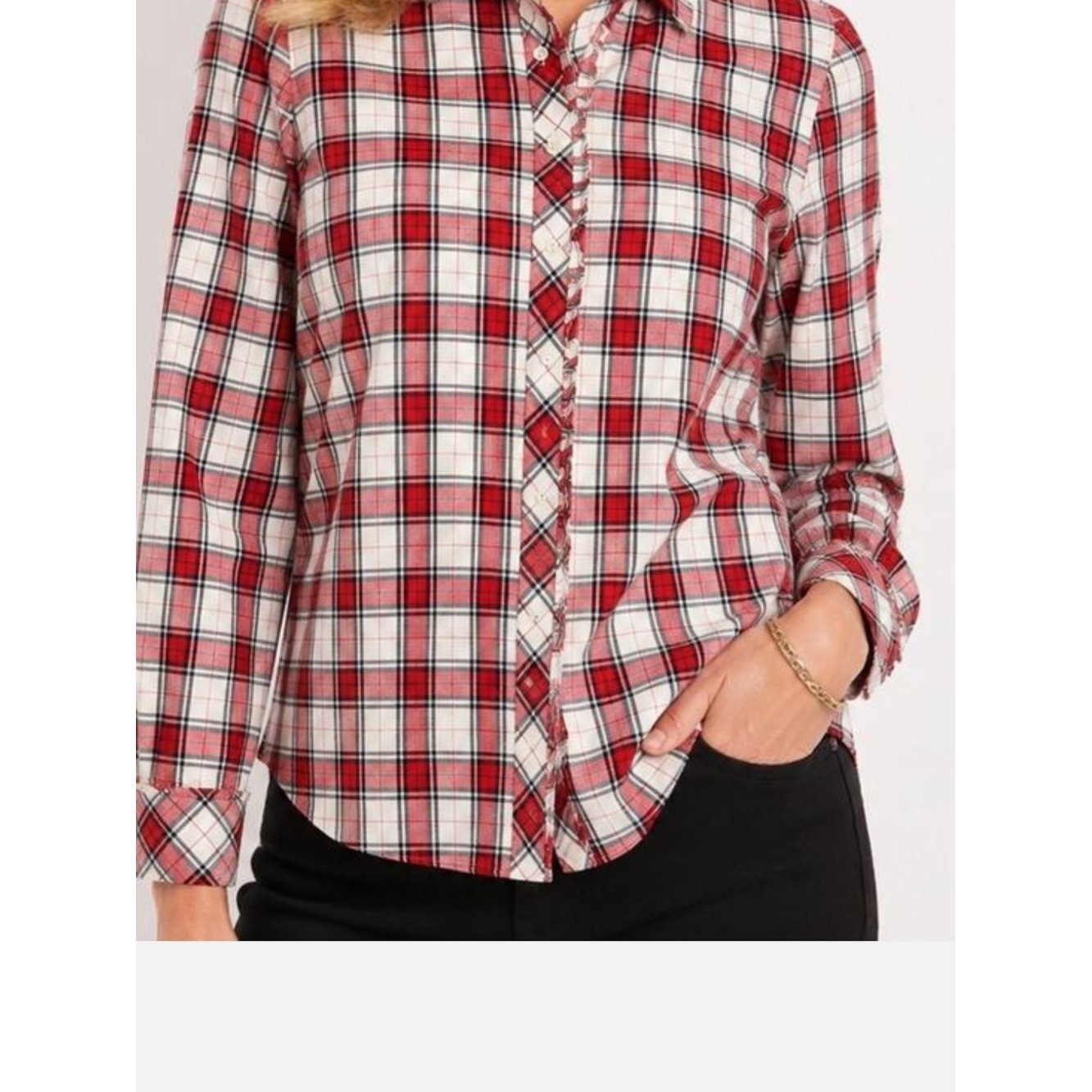 Talbots Red Tartan Plaid Button Up Shirt Women\'s Sz M Fall Plaid Holiday Preppy