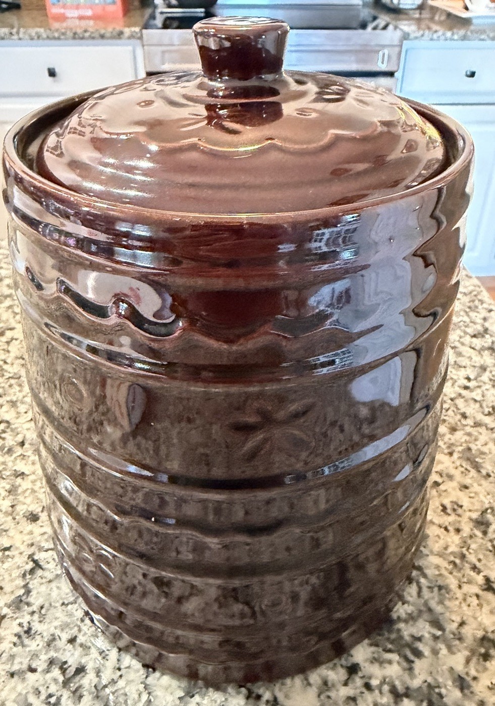 Vintage Marcrest Cookie Jar Brown Daisy Dot Oven Proof Stoneware Vintage Marcrest Cookie Jar Brown Daisy Dot Oven Proof Stoneware