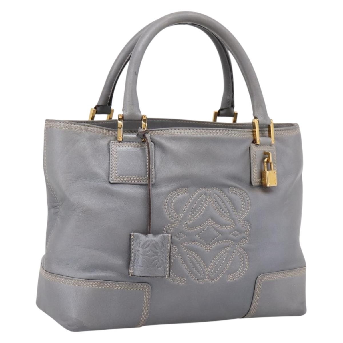 LOEWE Anagram Amazona Justa Hand Bag Leather Gold Silver Auth - Vintage Good