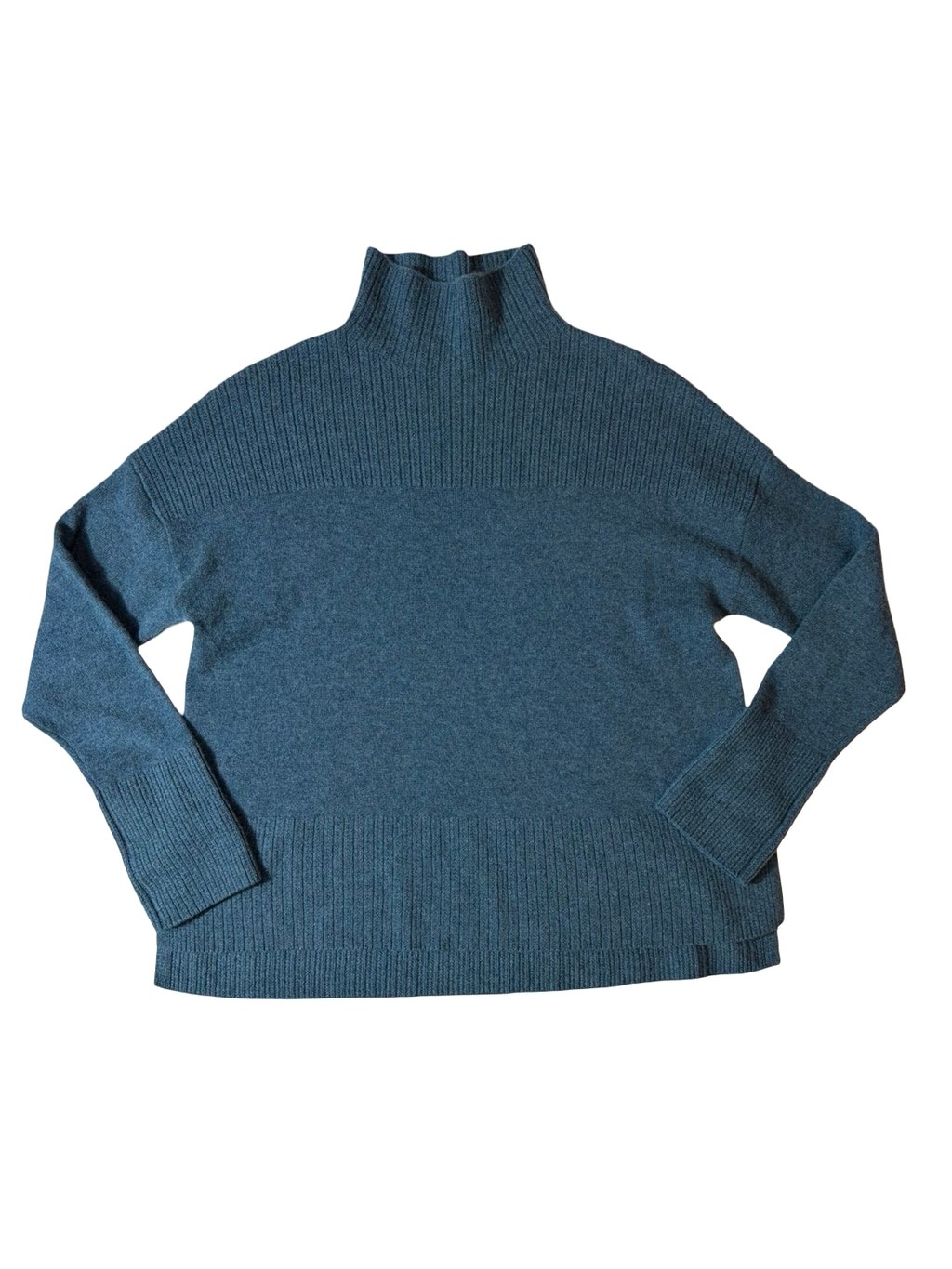 Garnet Hill 100% Cashmere Blue Ribbed Mock Neck Oversized Sweater