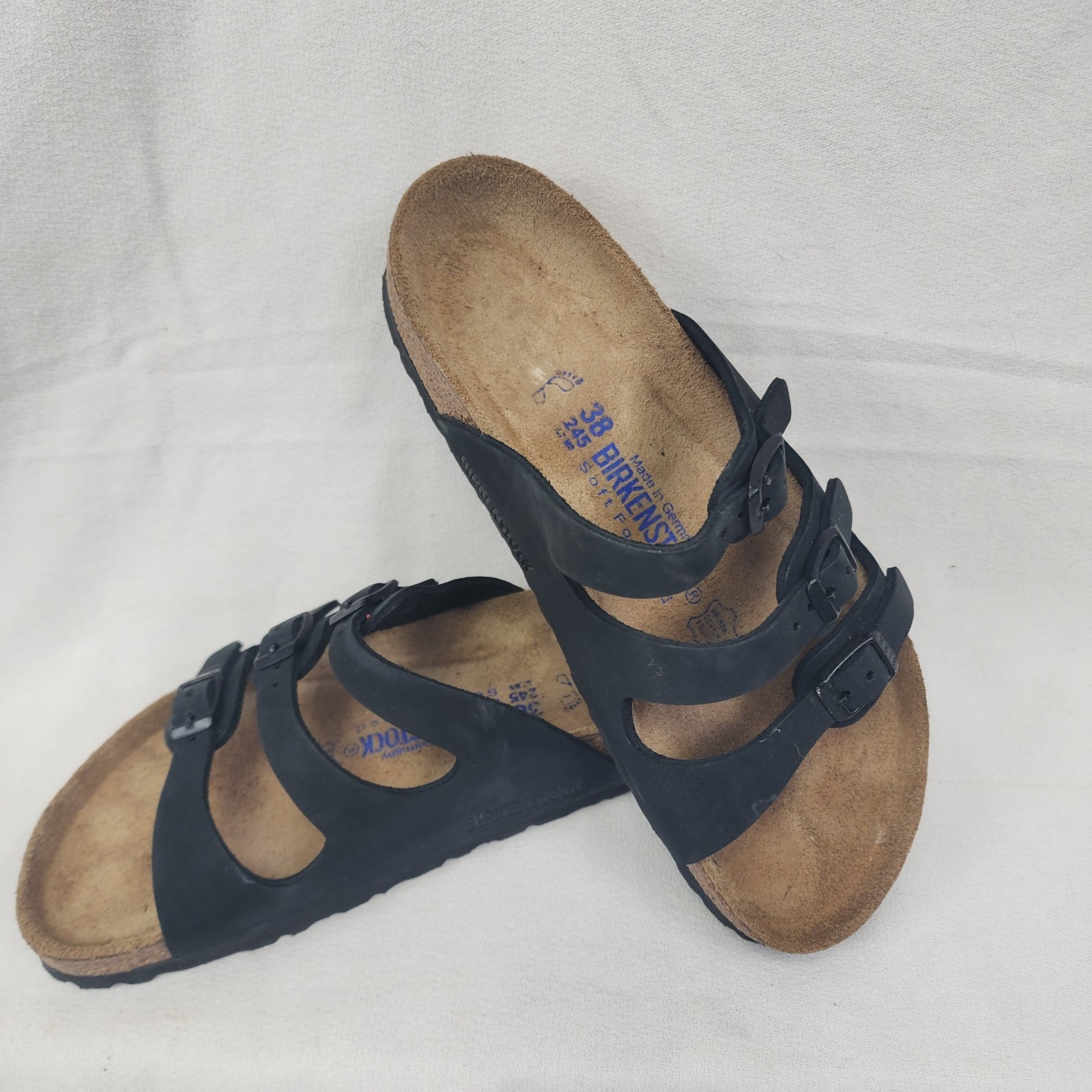 Birkenstock Black Three Strap Sandals Slip On Size 38: L7/ M5 Birkenstock Black Three Strap Sandals Slip On Size 38: L7/ M5