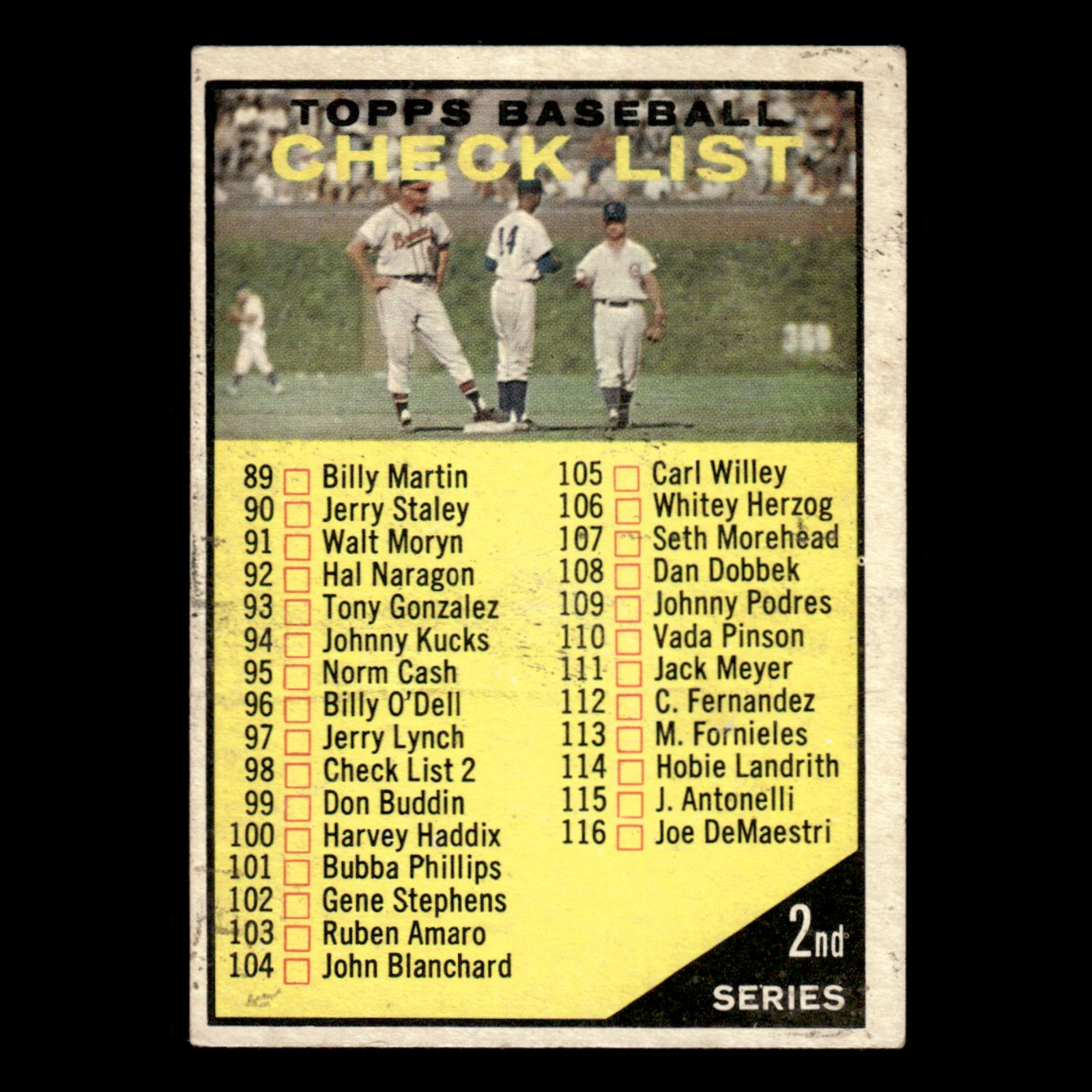 2nd Series Checklist 89-176 UNMARKED #98 1961 Topps Baseball Card MLB VG