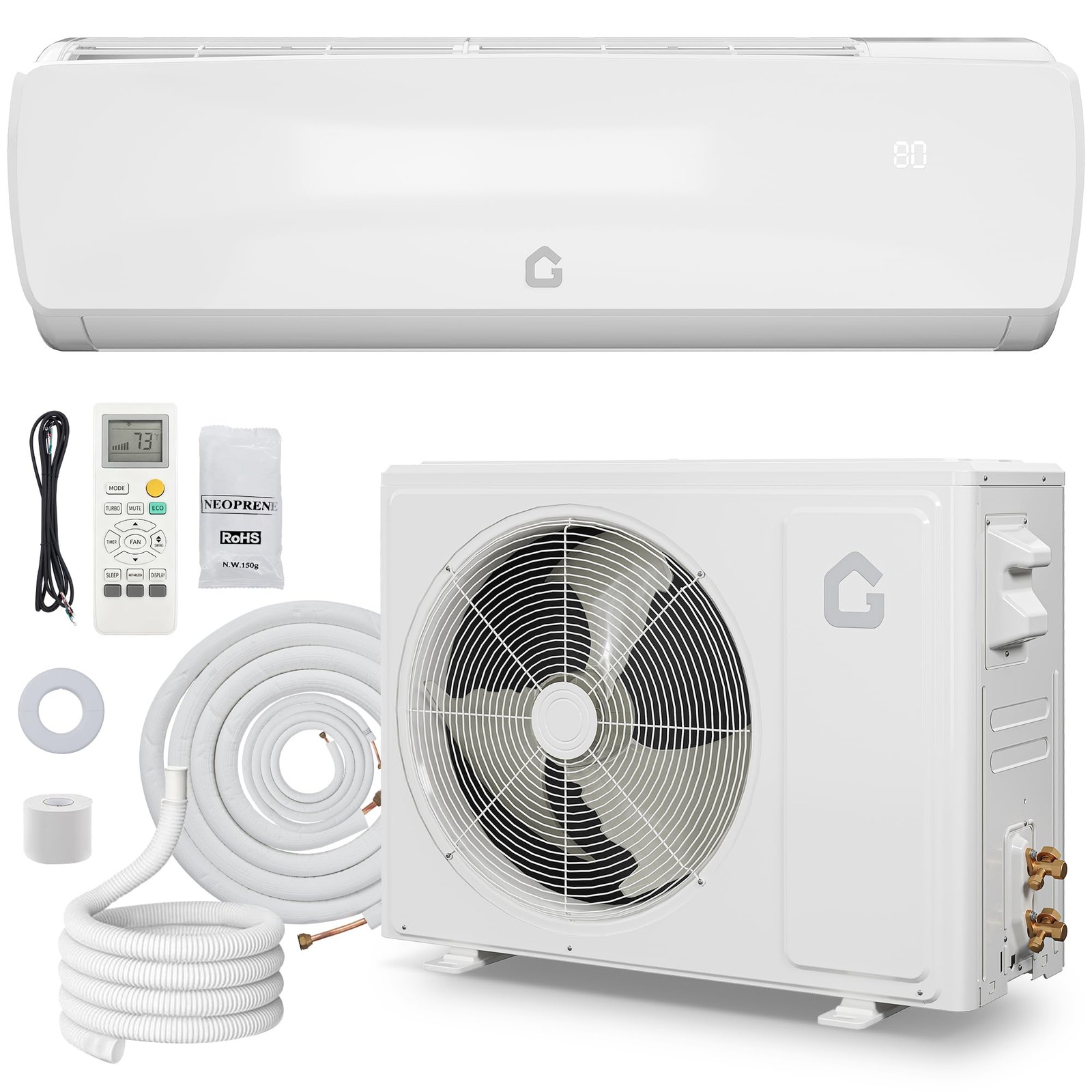 9000 BTU AC Inverter Mini Split Air Conditioner and Heat Pump 19 SEER2 230V R32