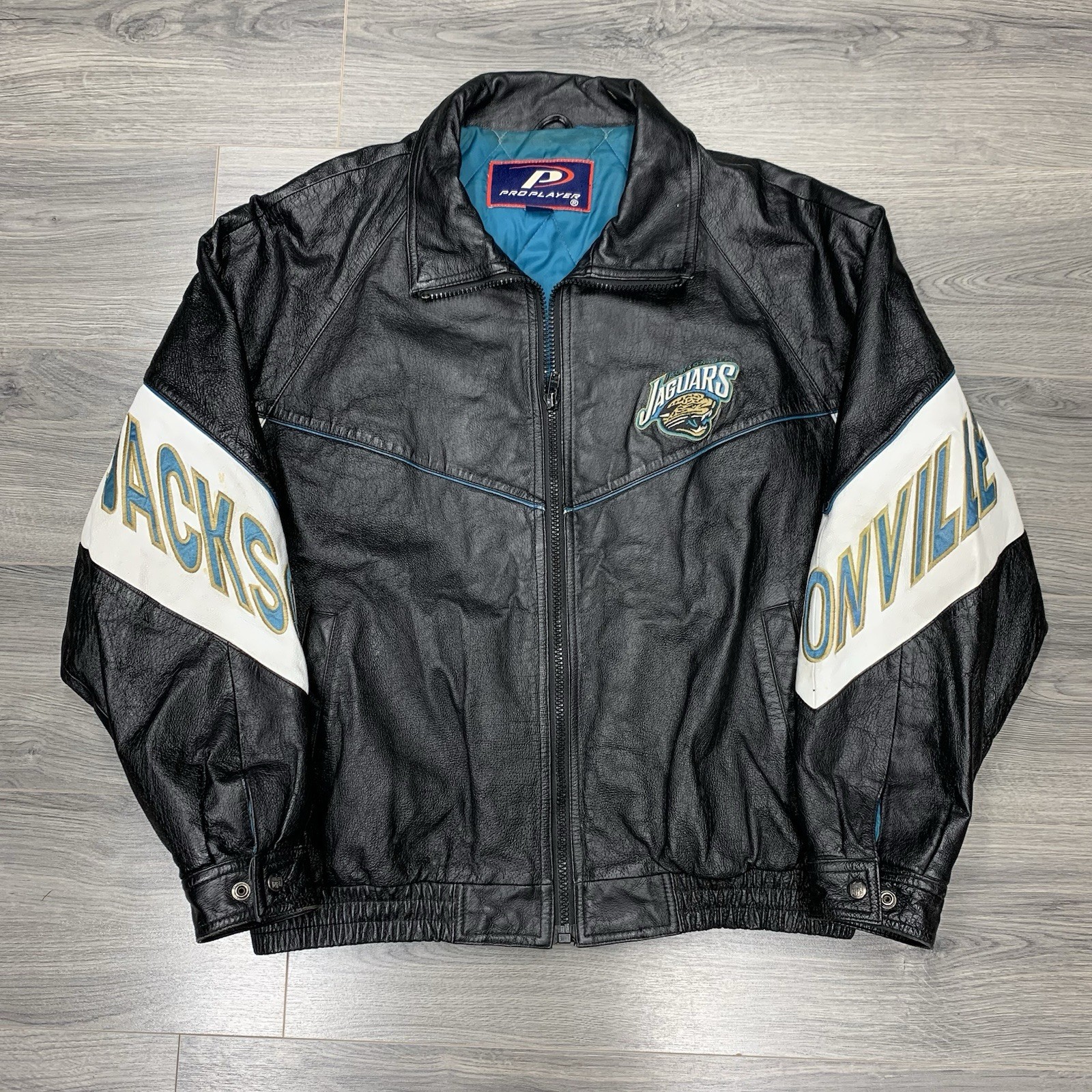 Vintage 90S Pro Player Jacksonville Jaguars Genuine Leather Jacket XL Rare Men’s