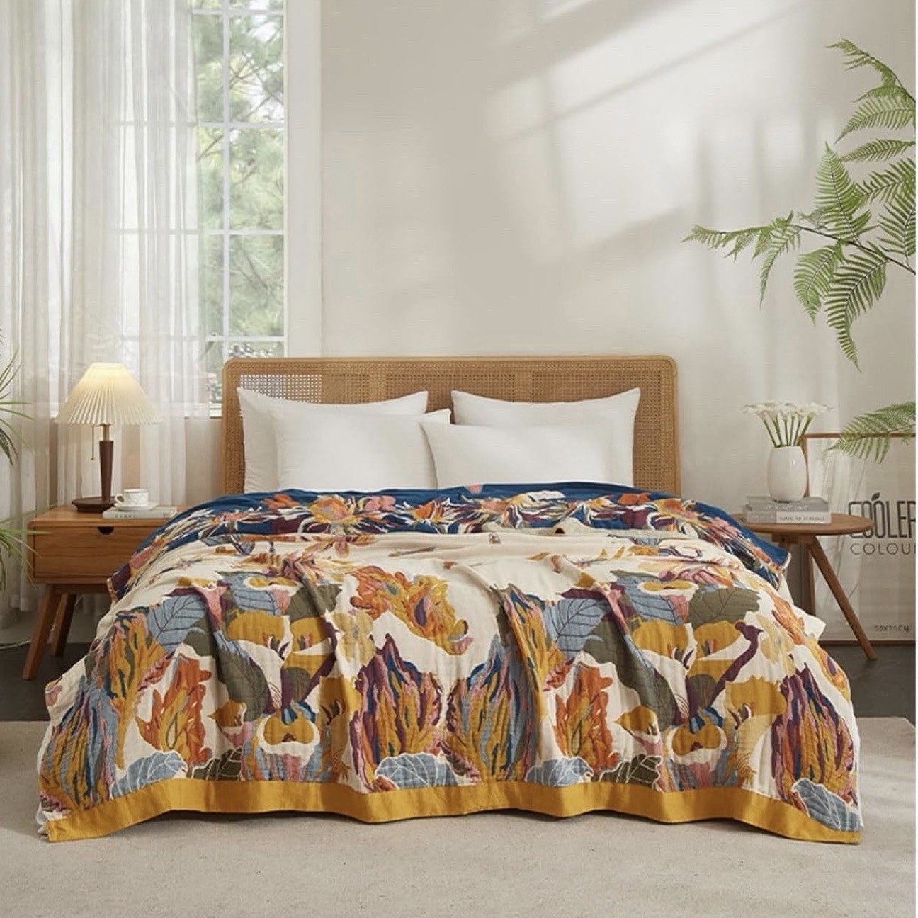 NEW Anthropologie Queen Size Floral Cotton Blanket Bedspread Bedding Quilt 80x90