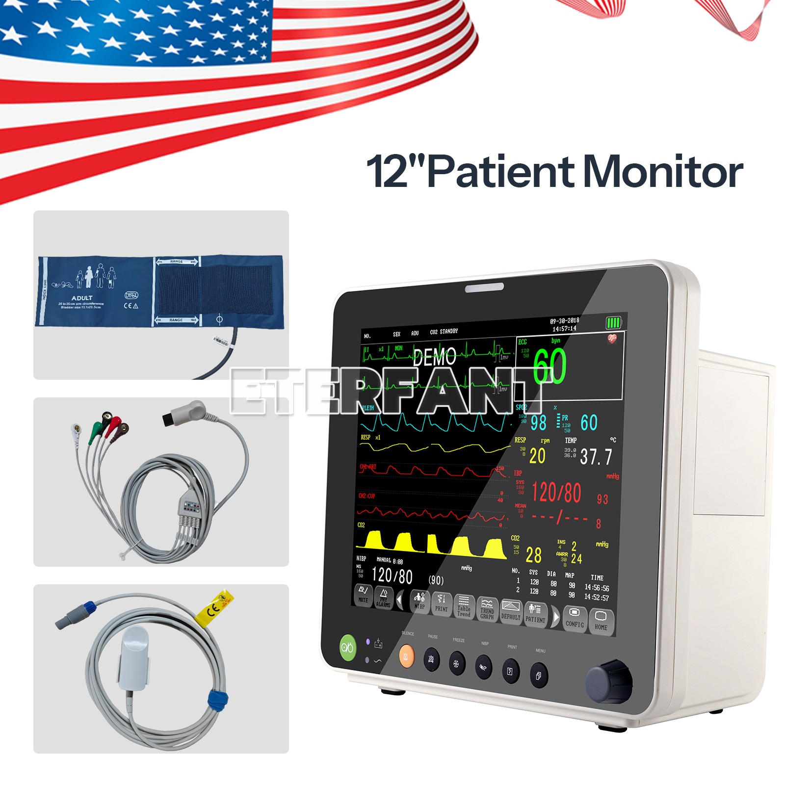 Patient Vital Sign Monitor ICU CCU Multi-Parameter ECG NIBP RESP TEMP SPO2 PR