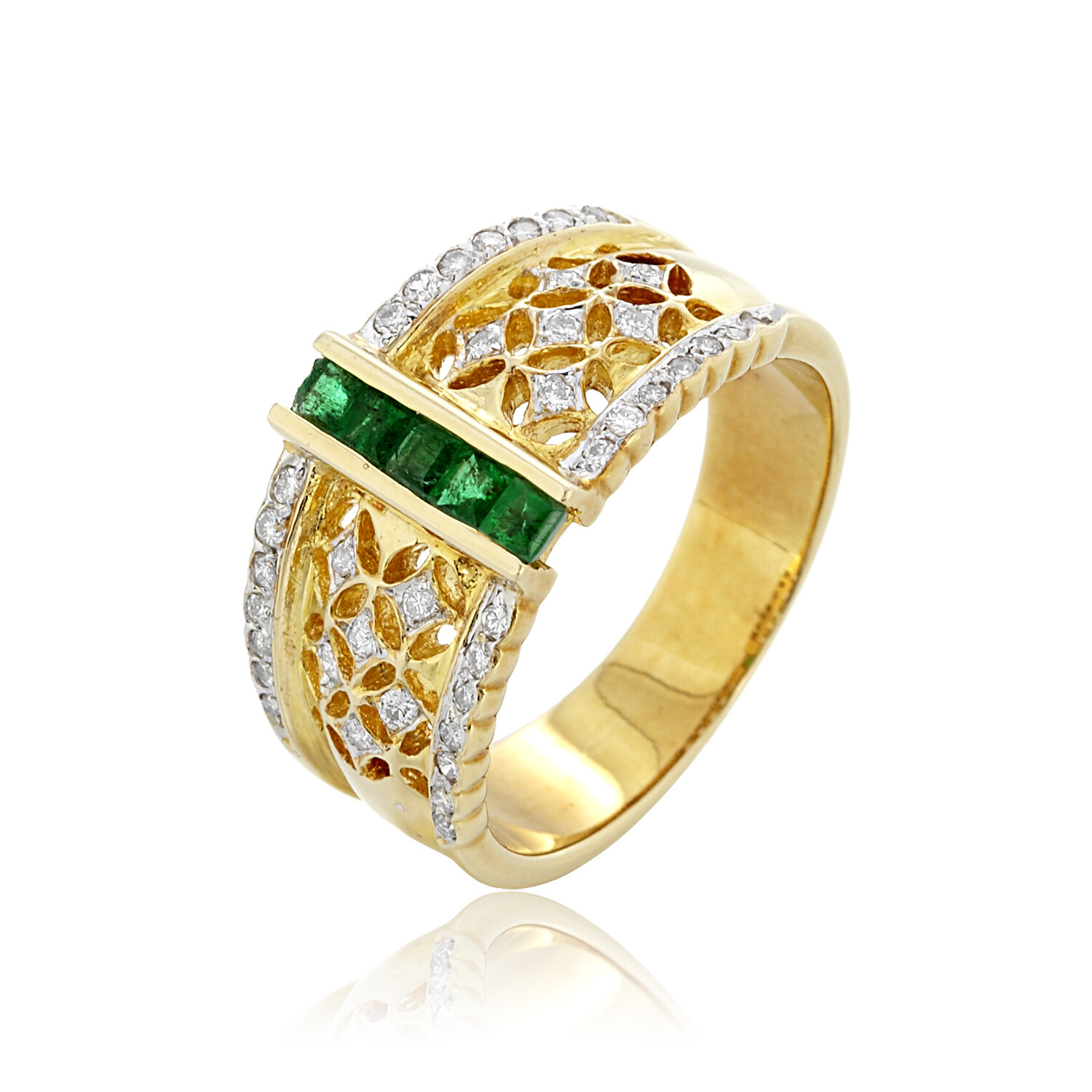 0.30ct Emerald Diamond Ring 0.24ct Yellow Gold  Ornament Retro Vintage Jewelry