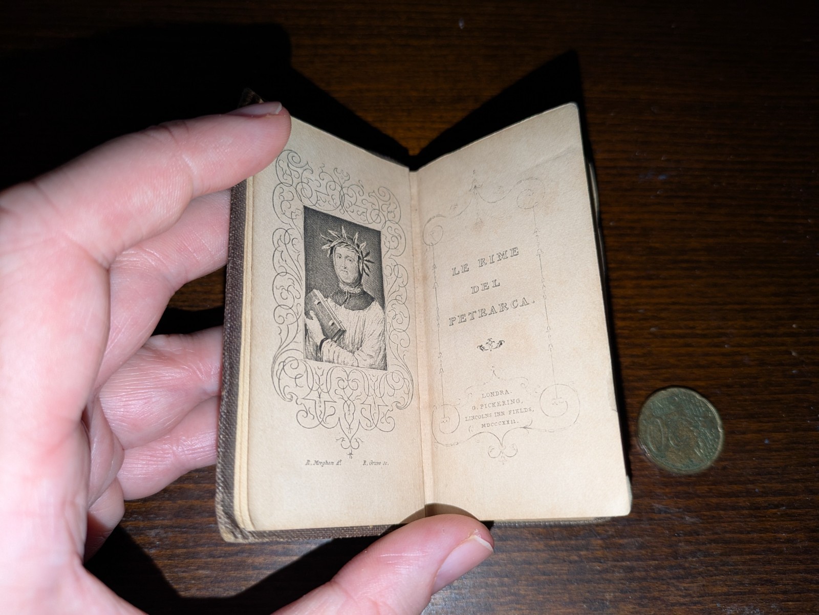 RARE ITALIAN MINIATURE BOOK, PUBLISHED IN 1822: PETRARCA: LA RIME (C. CORRALL)