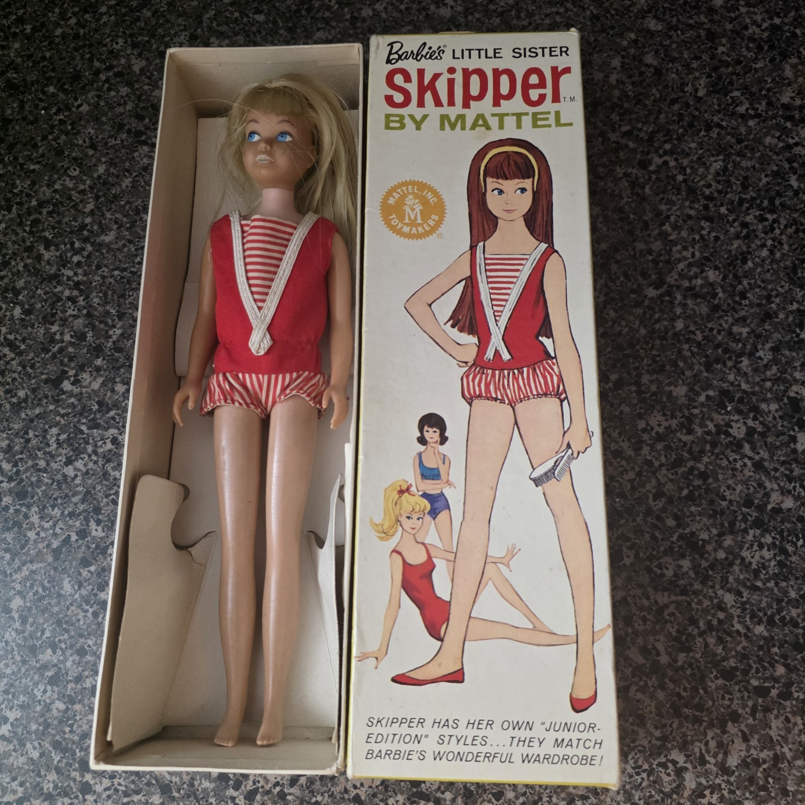 Vintage 1963 Mattel Skipper Doll #0950 Blonde Original Box Swimsuit TLC