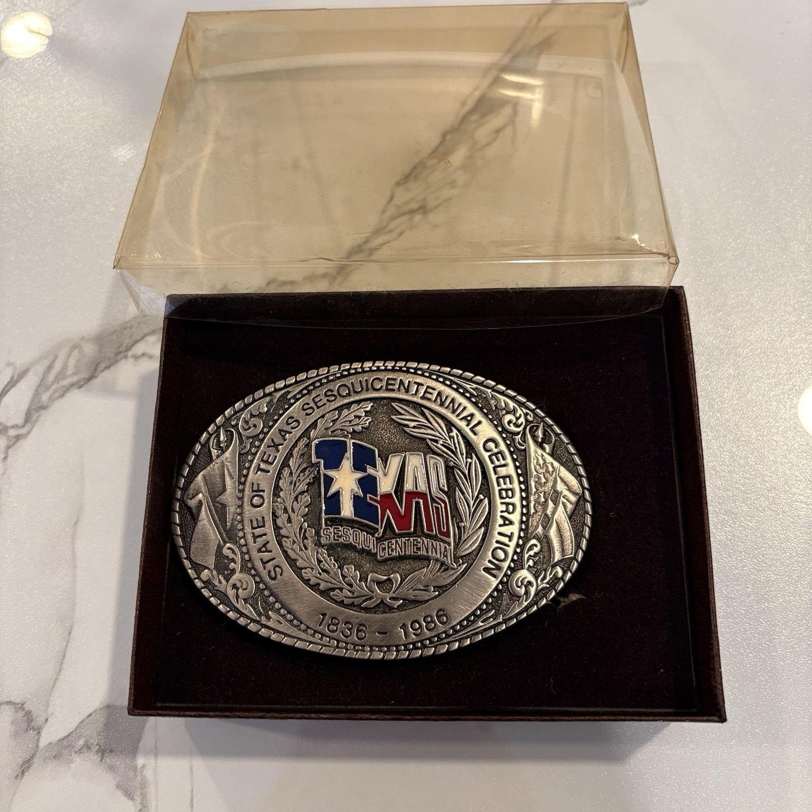 State of Texas Sesquicentennial 1836-1986 Texoma TL&B 1985 Belt Buckle