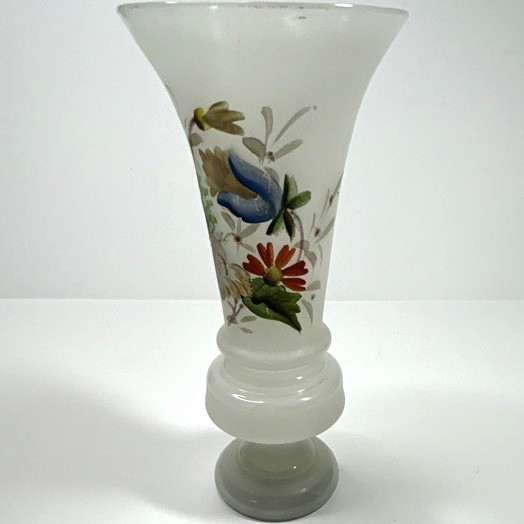 Antique Victorian Bristol Opaline Satin Glass Hand Painted Floral Vase Pontil Bs