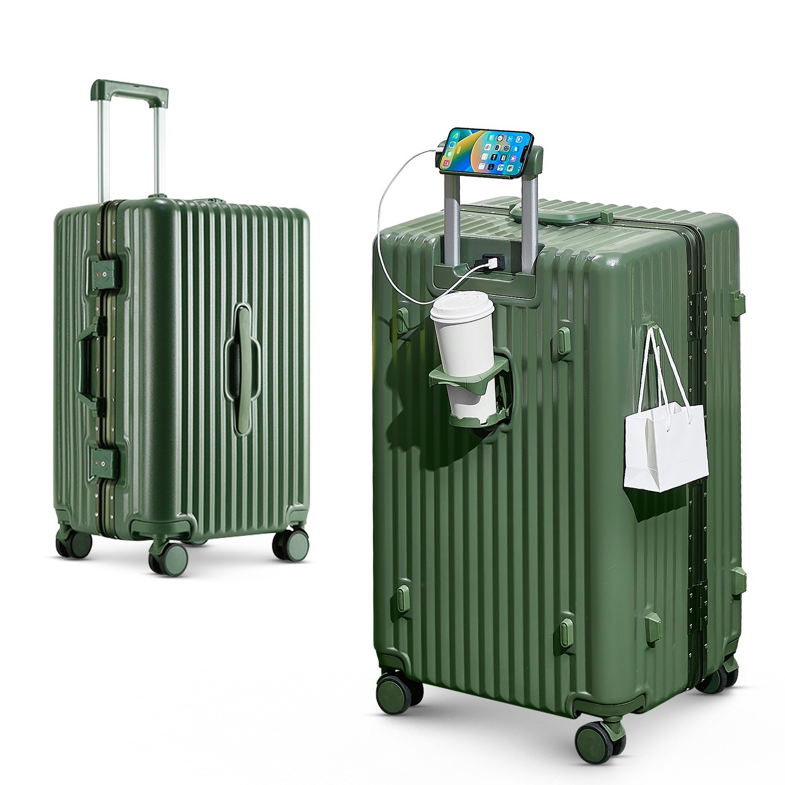 20/24 Inch Luggage Set Non Zip Style Aluminum Frame Suitcase (Green)