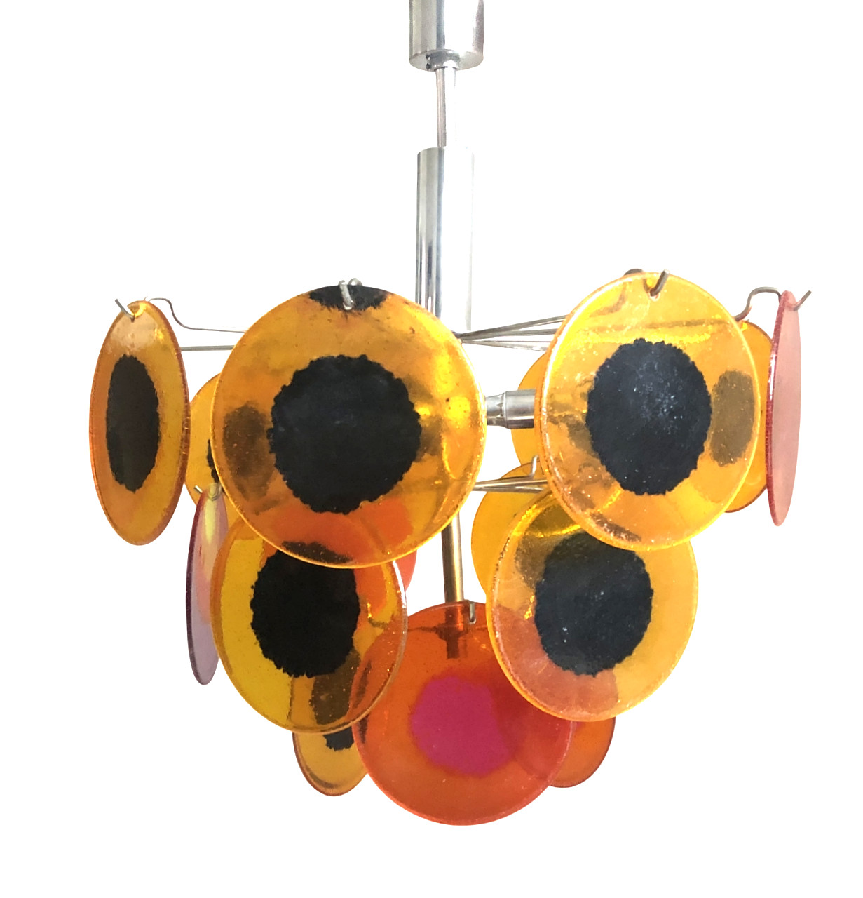 Vintage 1970s Space Age 3 Lights Plexiglass Disc Design Pendant Lamp