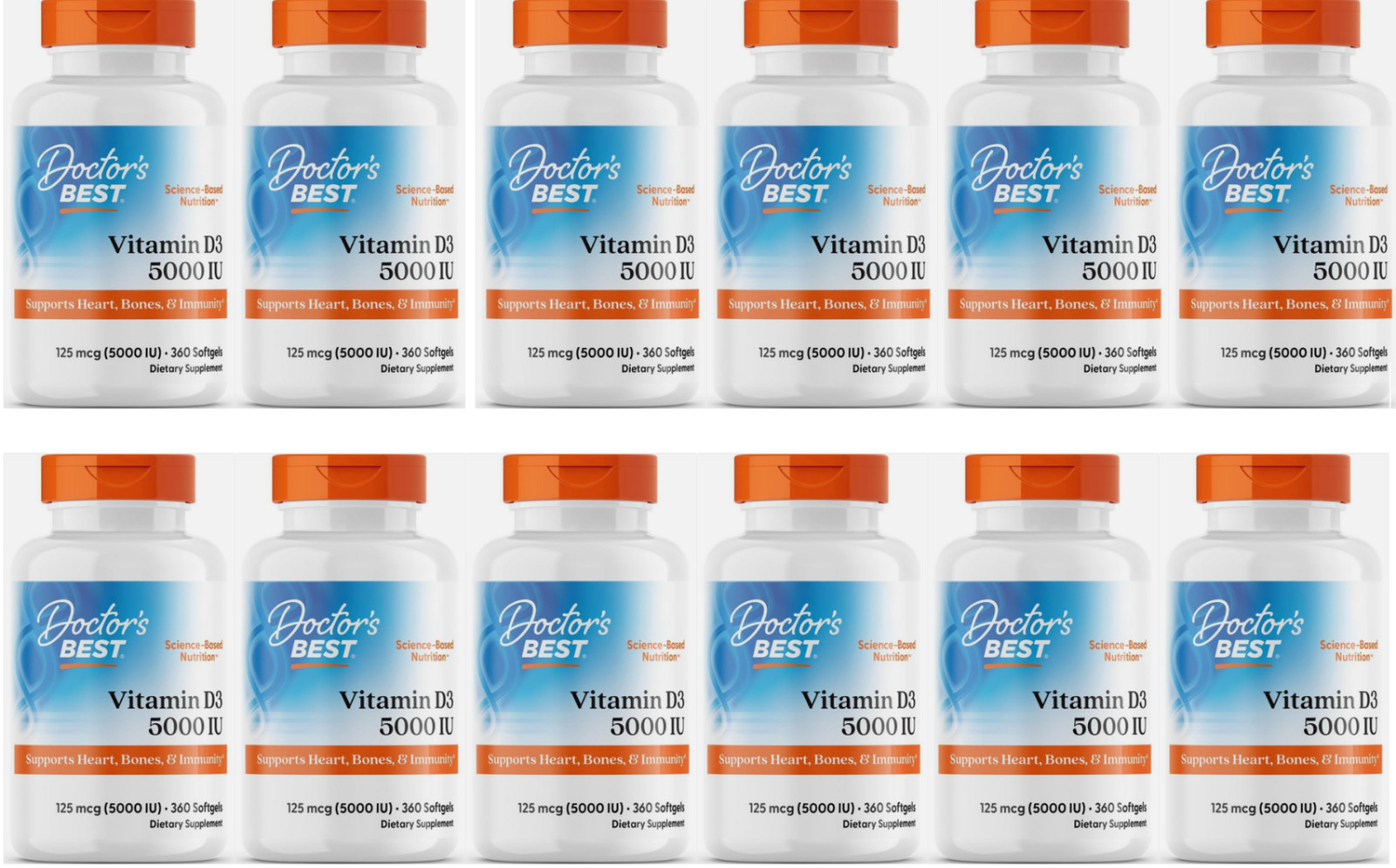 12X Doctor\'s Best Vitamin D3 5000 IU 125 mcg 360 Softgels Exp 06/2027 12X Doctor\'s Best Vitamin D3 5000 IU 125 mcg 360 Softgels Exp 06/2027