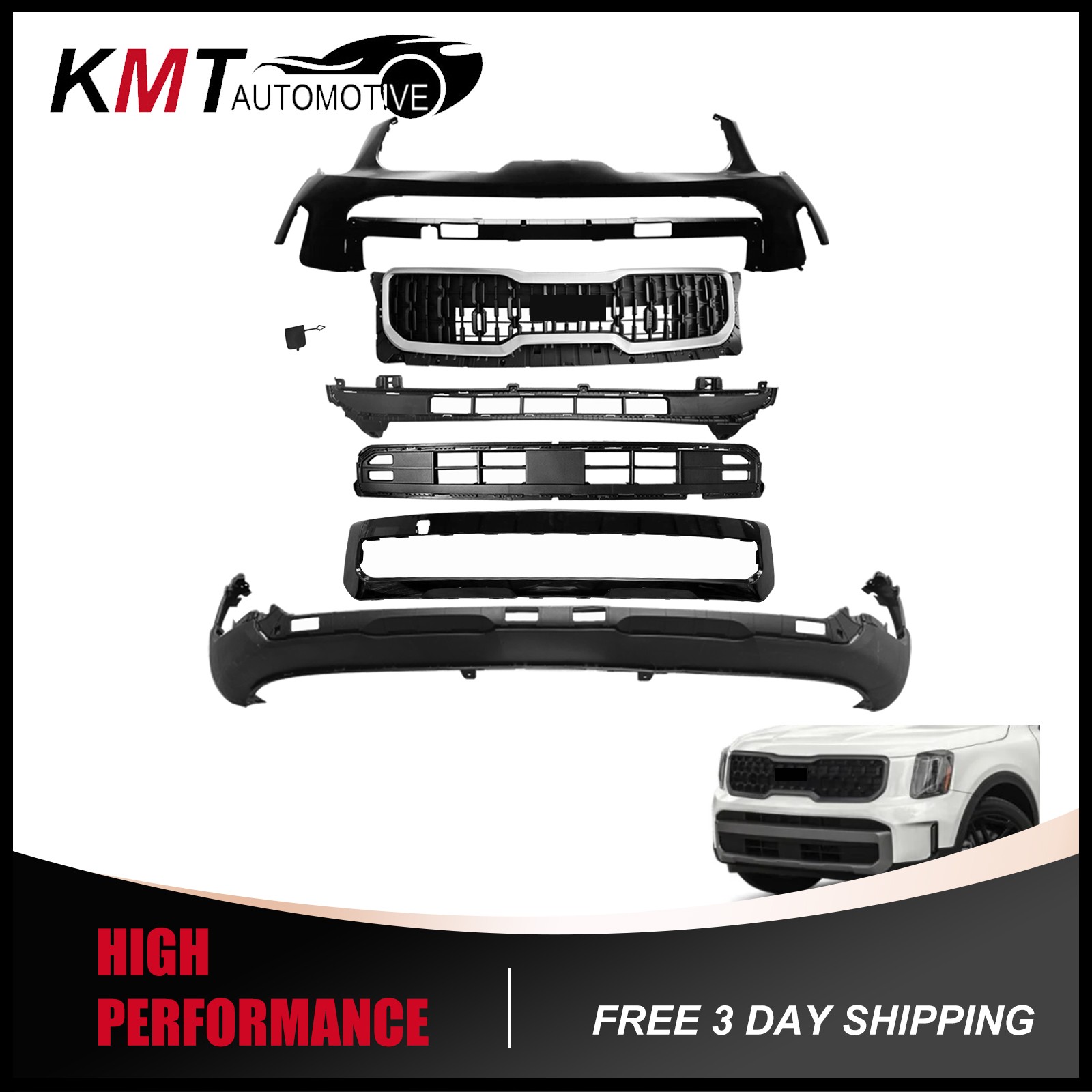 Complete Front Bumper Kit with Grille & Valance For 2023-2024 Kia Telluride 6PCS