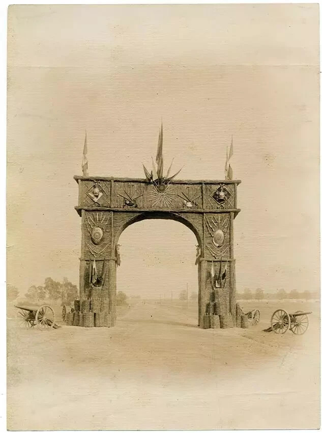 French colonies Triumphal Arch Photo print handicraft on letter paper 1900c L252