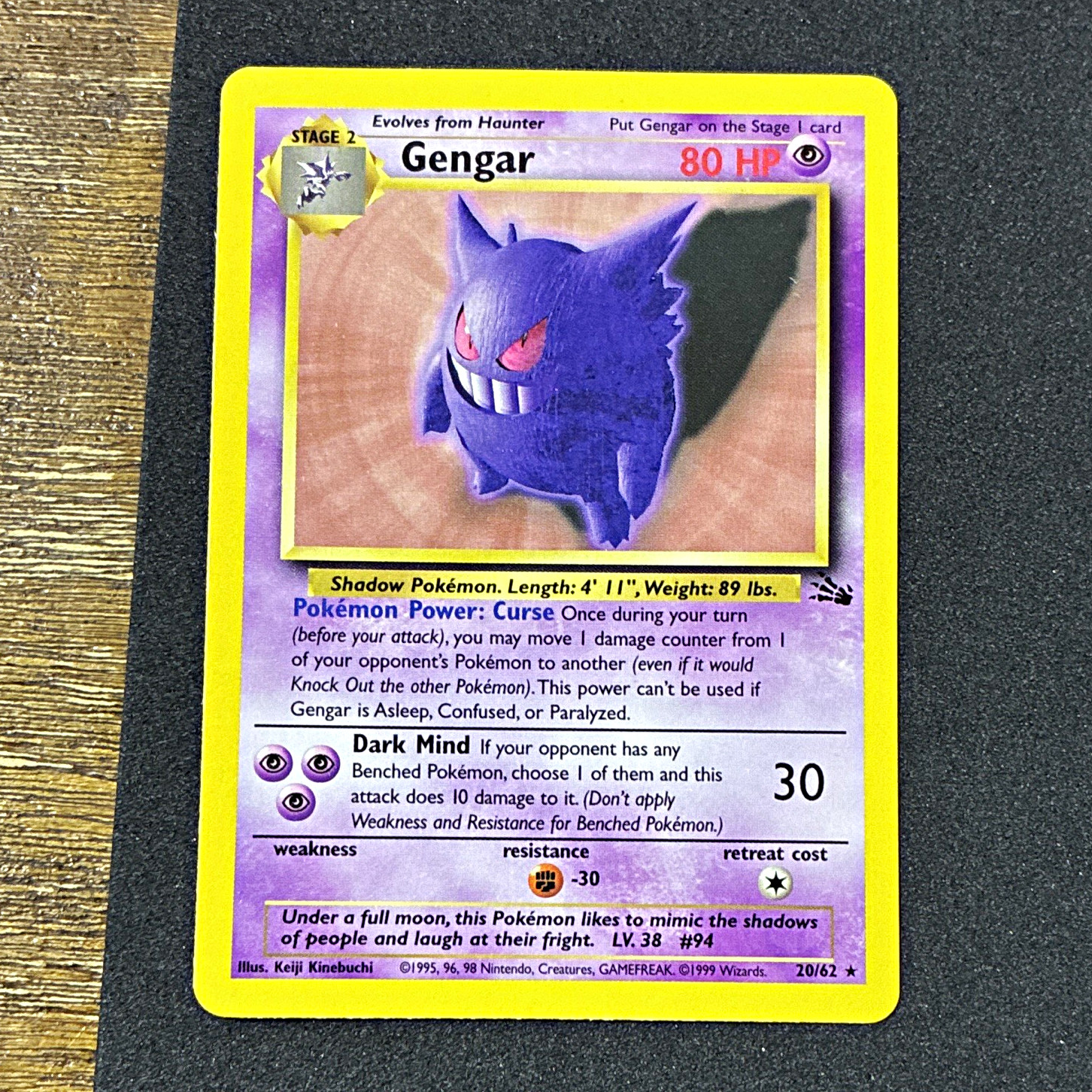 💎 MINT💎 Pokémon TCG Gengar 20/62 Fossil Rare Unlimited EN 1999 80 HP Regular