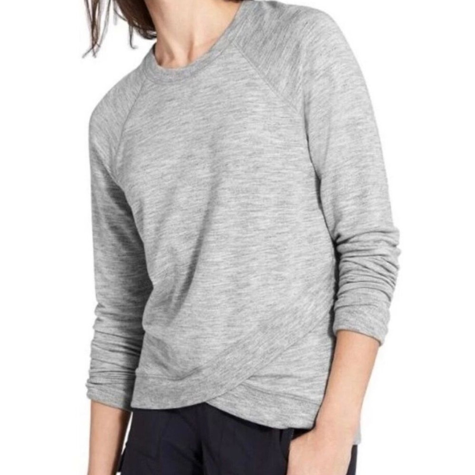 NWOT Athleta Serenity Criss Cross Sweatshirt in Light Heather Grey Size L NWOT Athleta Serenity Criss Cross Sweatshirt in Light Heather Grey Size L