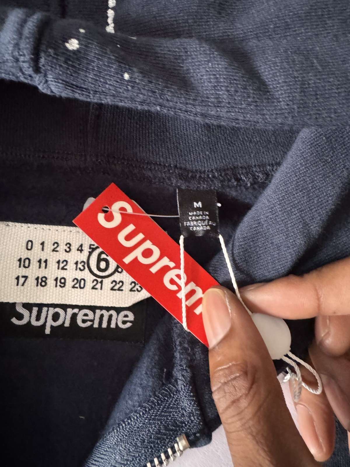 Supreme Men’s Full Zip Hoodie Navy Solid Logo Hooded Pockets Size M