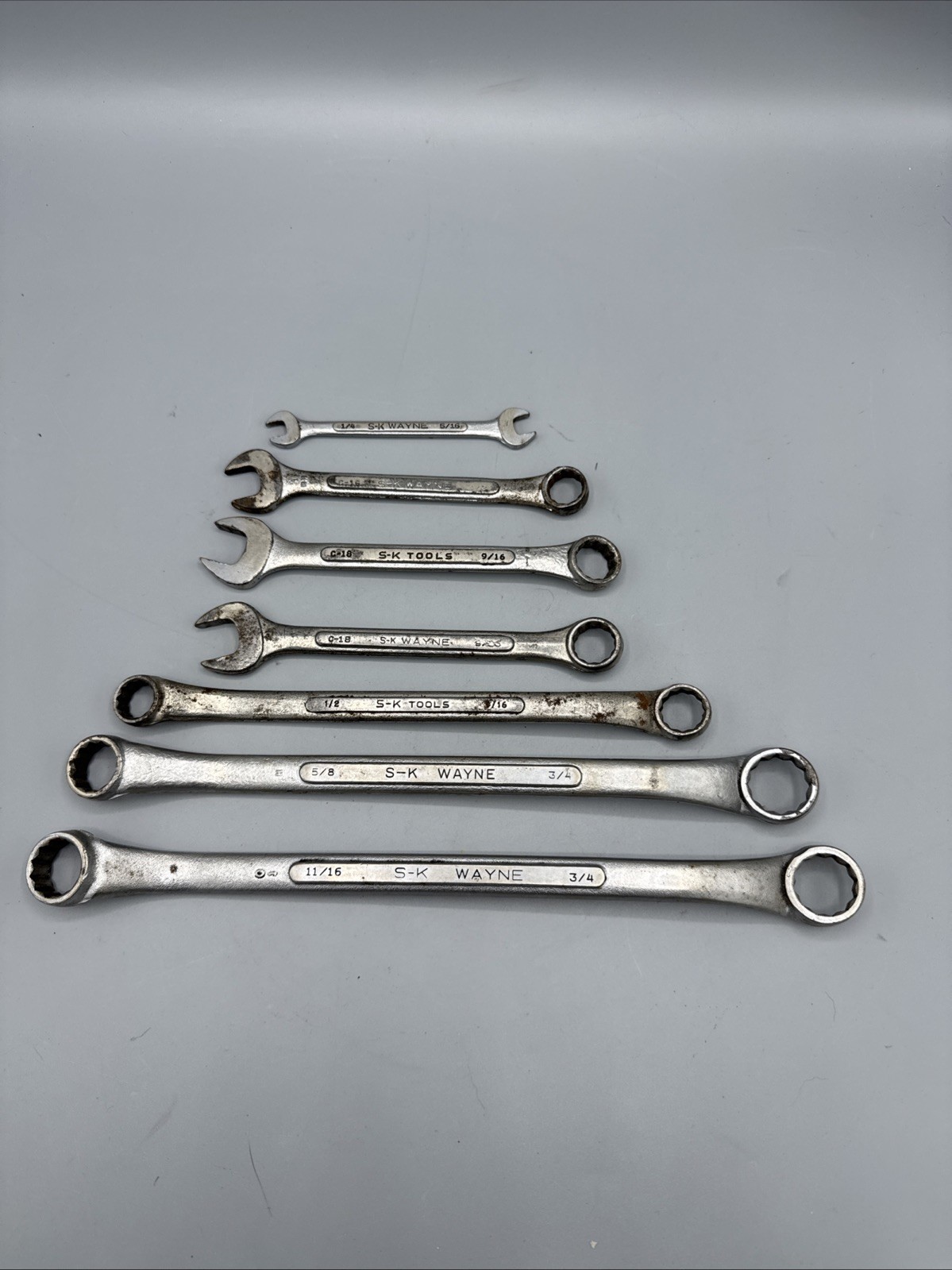 Vintage S-K Tools & S-K Wayne Combination Wrench Set 7 Piece SAE Made in USA