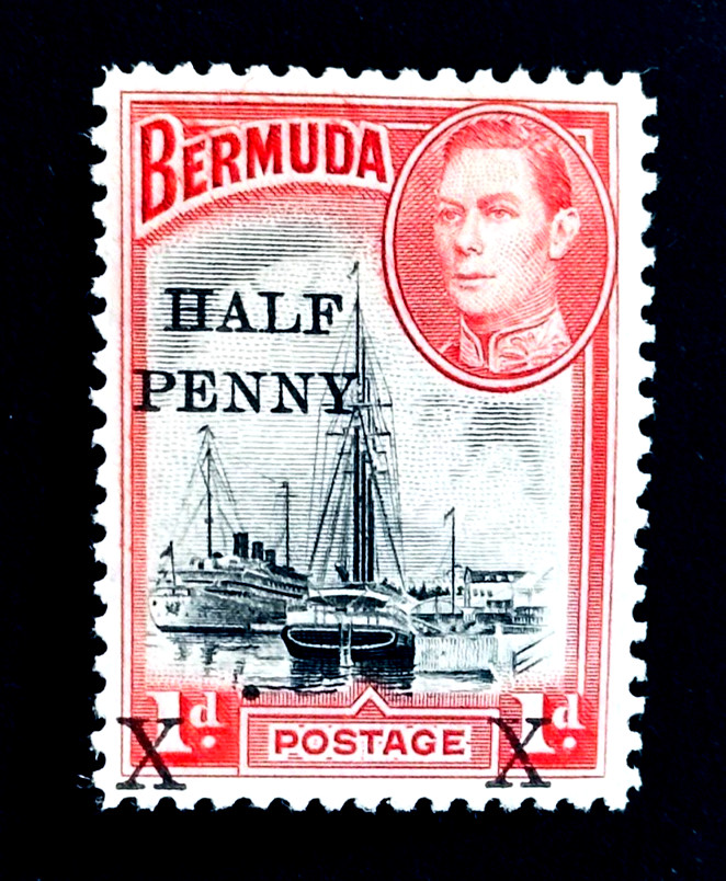 BERMUDA Stamp - 1940 King George VI & Boat Overprint Half Penny Sn 129 MH r26 BERMUDA Stamp - 1940 King George VI & Boat Overprint Half Penny Sn 129 MH r26