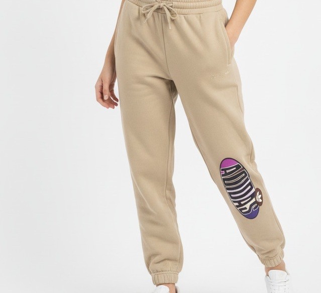 Adidas Women\'s Beige Jogger Sweatpants with Colorful Logo