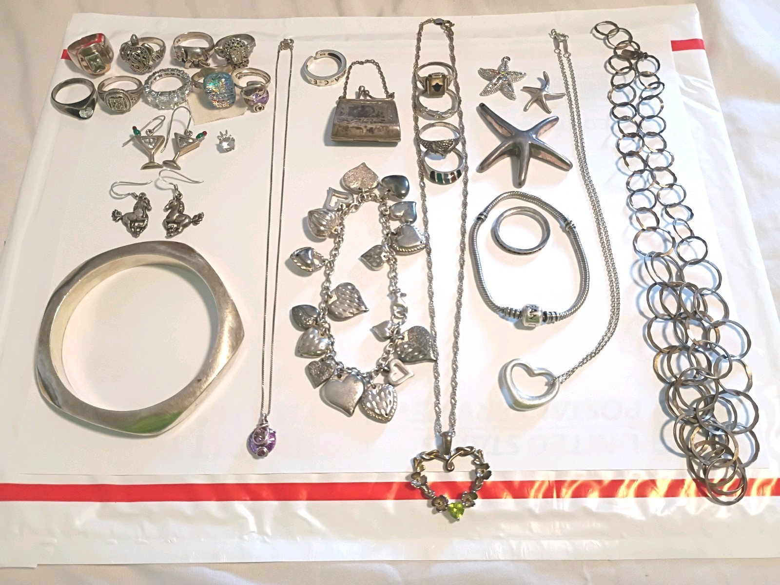 VTG Silver Jewelry Lot TIFFANYS Necklace PANDORA Bracelet NOT SCRAP Anklet Rings VTG Silver Jewelry Lot TIFFANYS Necklace PANDORA Bracelet NOT SCRAP Anklet Rings
