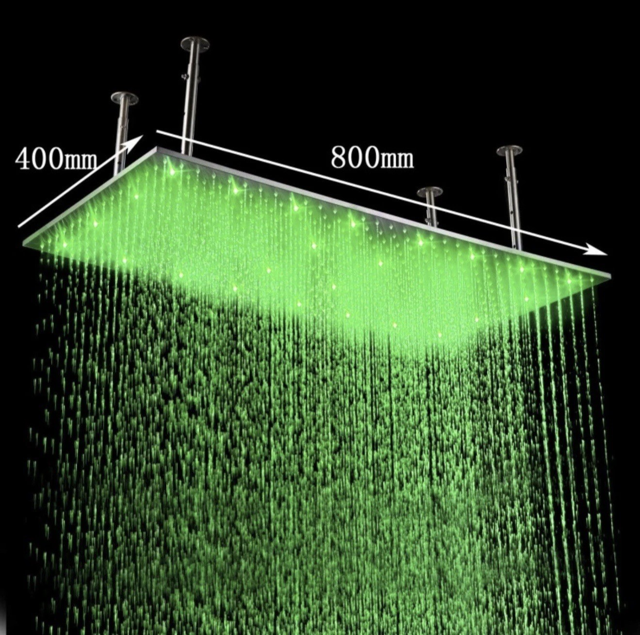 Luxury Brushed Gold LED Ceiling Mount Shower Head (800x400mm) - Brand New