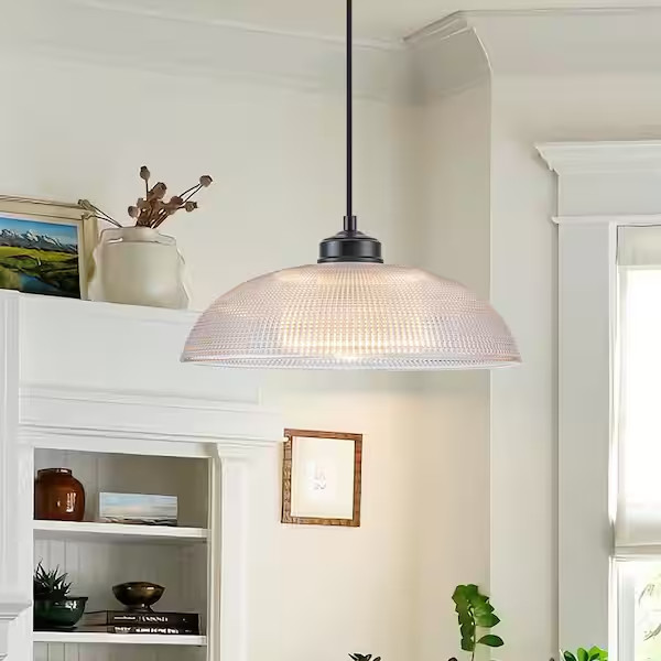 Edislive Chandelier Dome Pendant 1 Light Black 13.78 in with Prismatic Glass