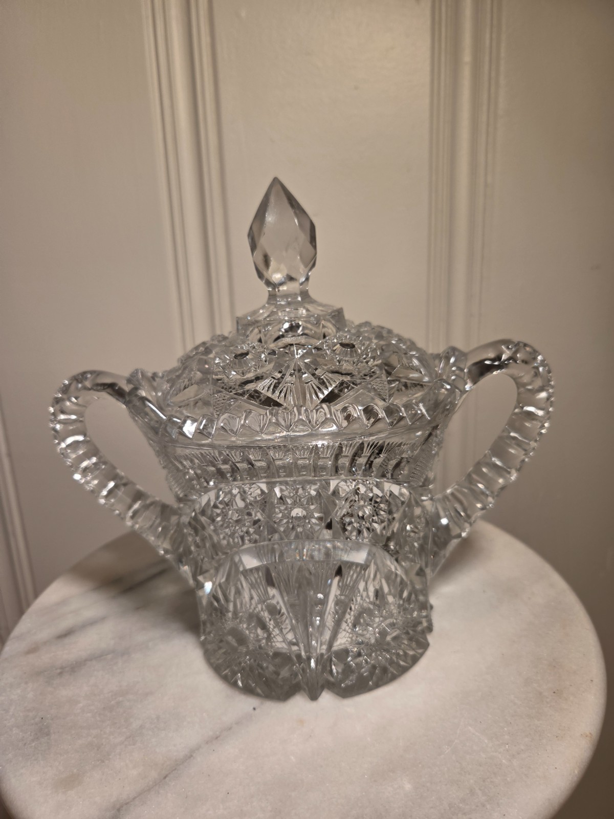 vintage crystal cut glass compote bowl with lid- 3.5  pounds