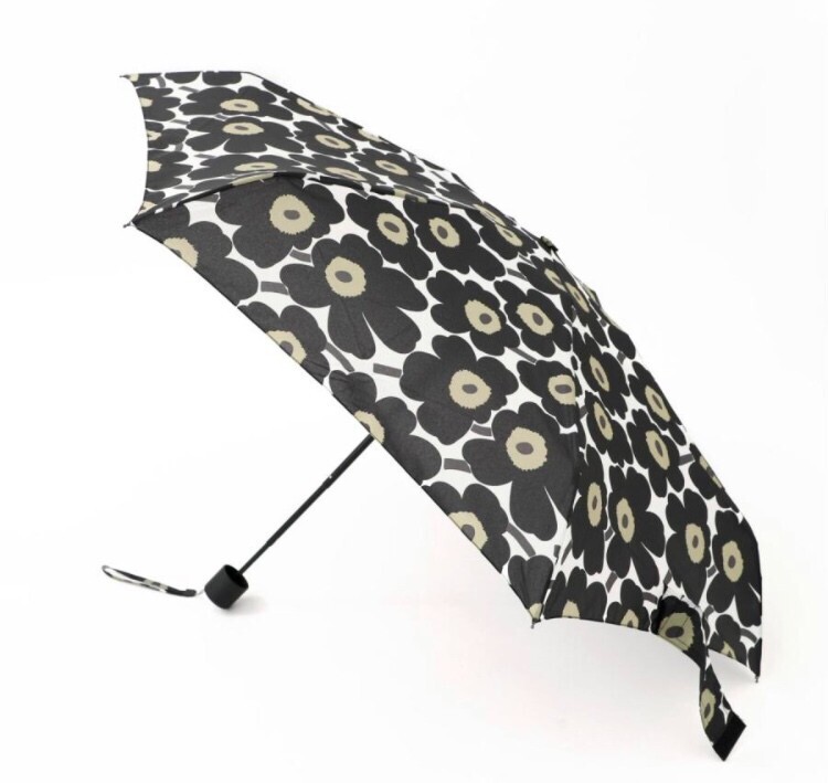 Marimekko Mini Manual Unikko Folding Umbrella White Black 048857 030 New