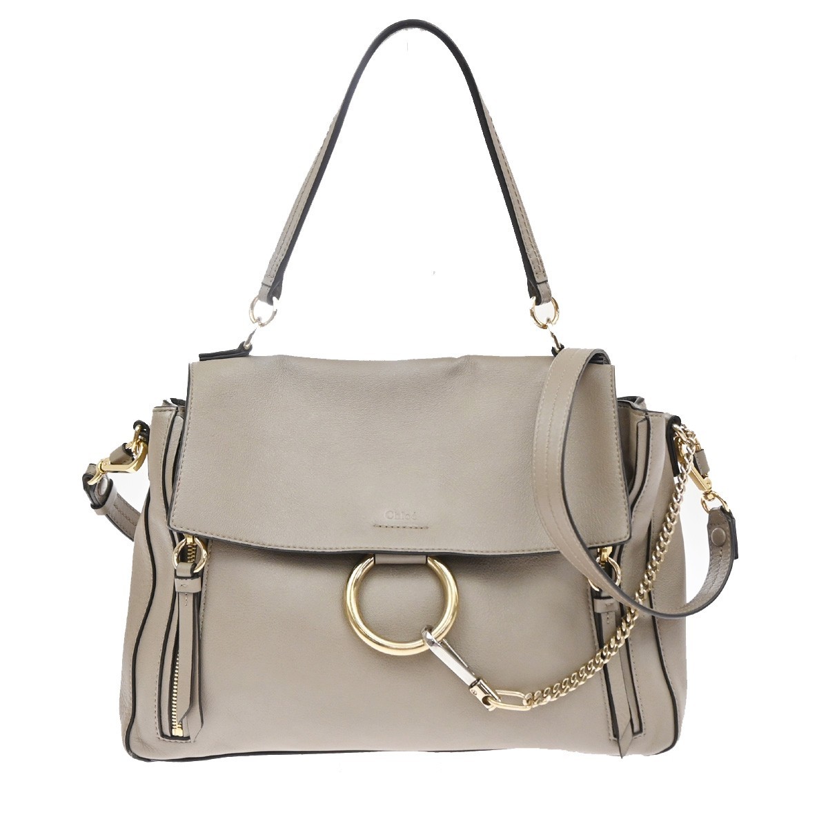 CHLOE Logo Faye Day 2Way Shoulder Bag Leather Motty Gray GHW Italy 80KD209