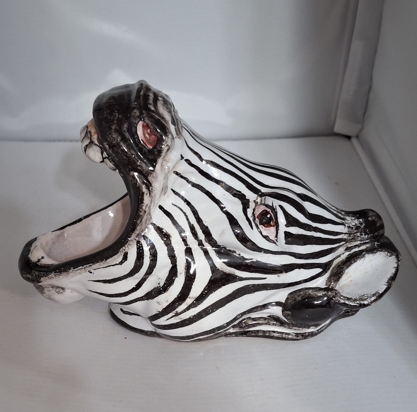 Vintage Mid Century Italian Pottery Zebra Head With (Rare) Teeth Showing Italy Vintage Mid Century Italian Pottery Zebra Head With (Rare) Teeth Showing Italy