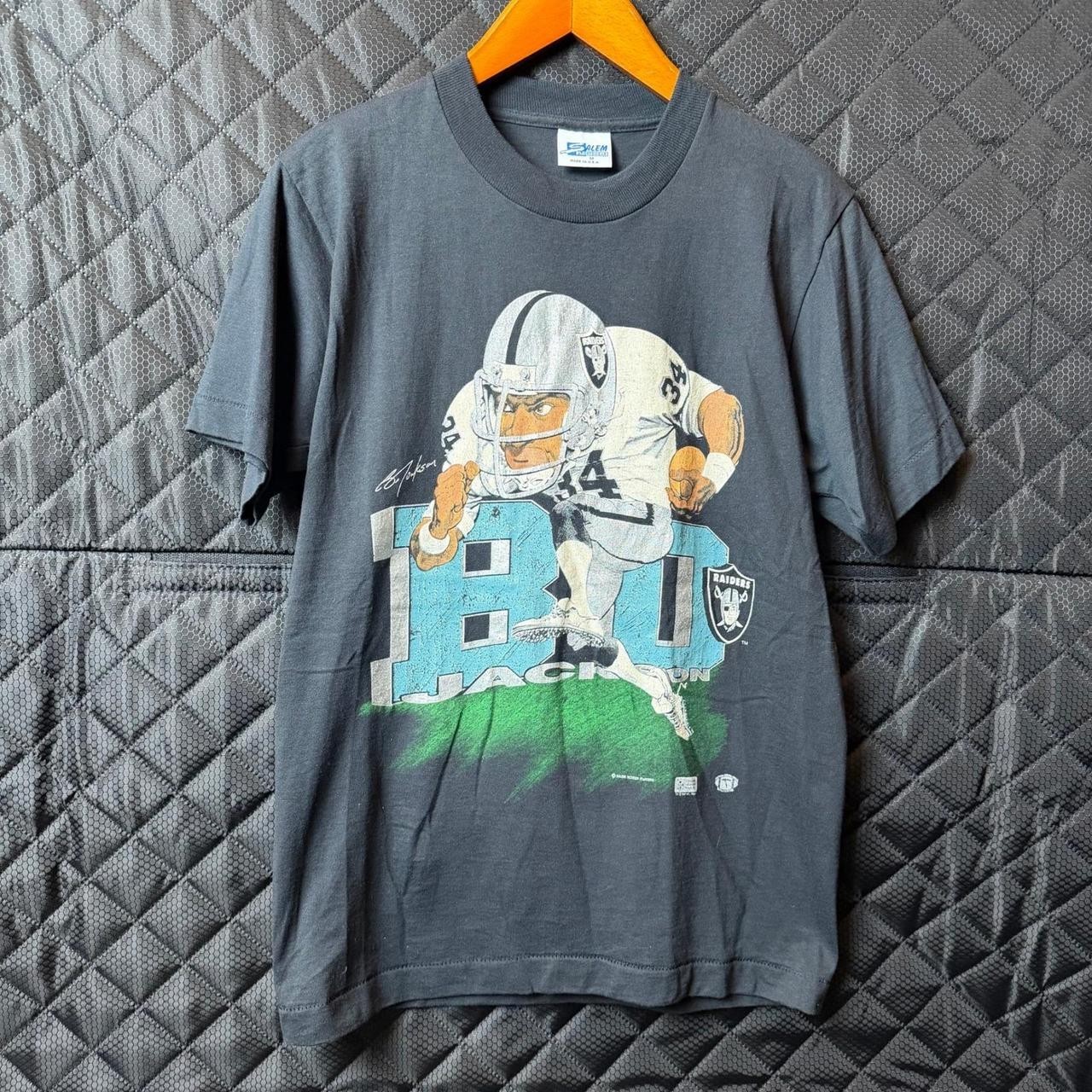 Vintage 1987 Bo Jackson Oakland Raiders cartoon NFL shirt reprint VK17395
