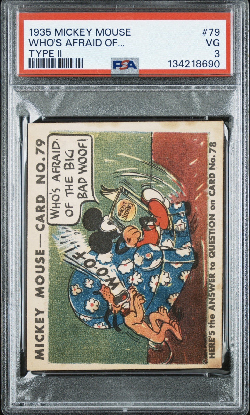 1935 DISNEY MICKEY MOUSE GUM CARD #79 TYPE 2 VERY RARE PSA 3 VG WHOS AFRAID OF… 1935 DISNEY MICKEY MOUSE GUM CARD #79 TYPE 2 VERY RARE PSA 3 VG WHOS AFRAID OF…