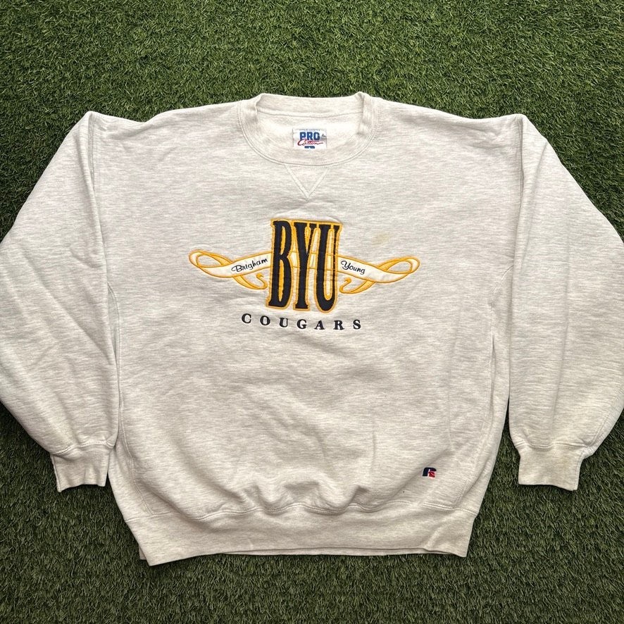 Vintage Russell Athletic Byu Cougars Sweatshirt Mens Size XL Gray