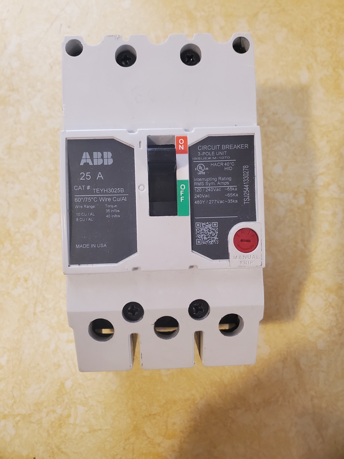 ABB TEYH TEYH3025B 3 pole 25 Amp 480V Circuit Breaker New