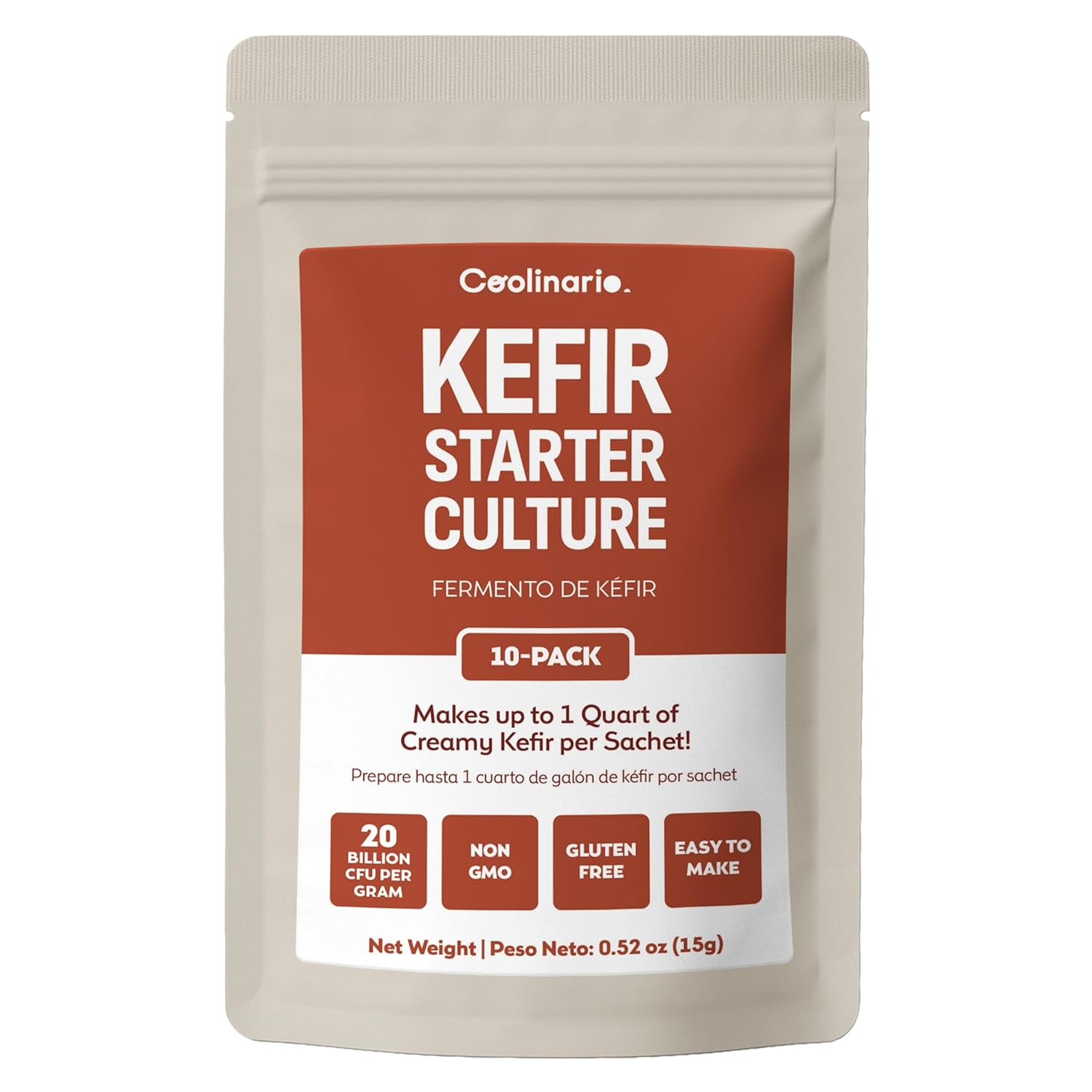 Kefir Starter Culture (10-Pack, 1.5g Sachets) Live Probiotic Cultures for Homema
