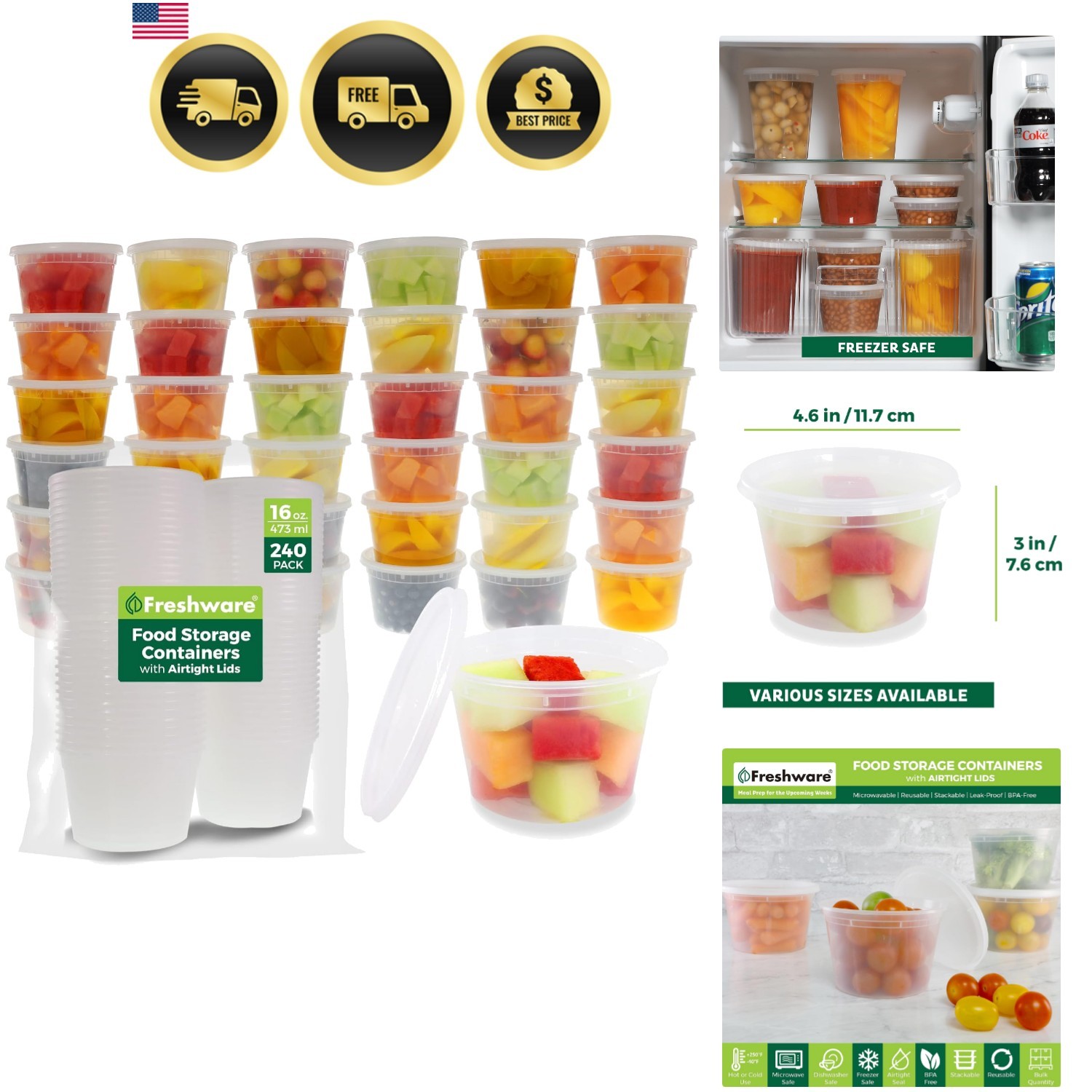 Food Storage Containers [240 Set] 16 oz Plastic Deli Containers with Lids, Sl...