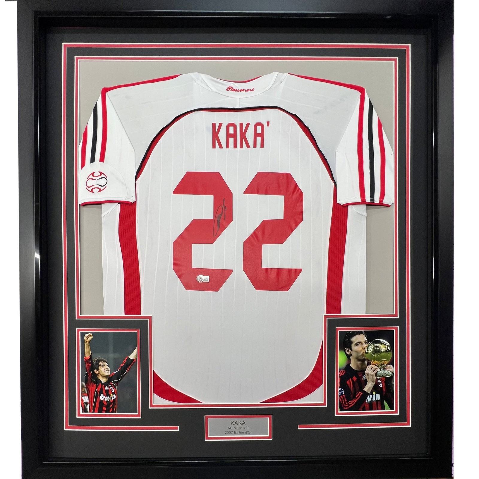 Framed Autographed/Signed Ricardo Kaka AC Milan 35x39 White Jersey BAS COA Framed Autographed/Signed Ricardo Kaka AC Milan 35x39 White Jersey BAS COA