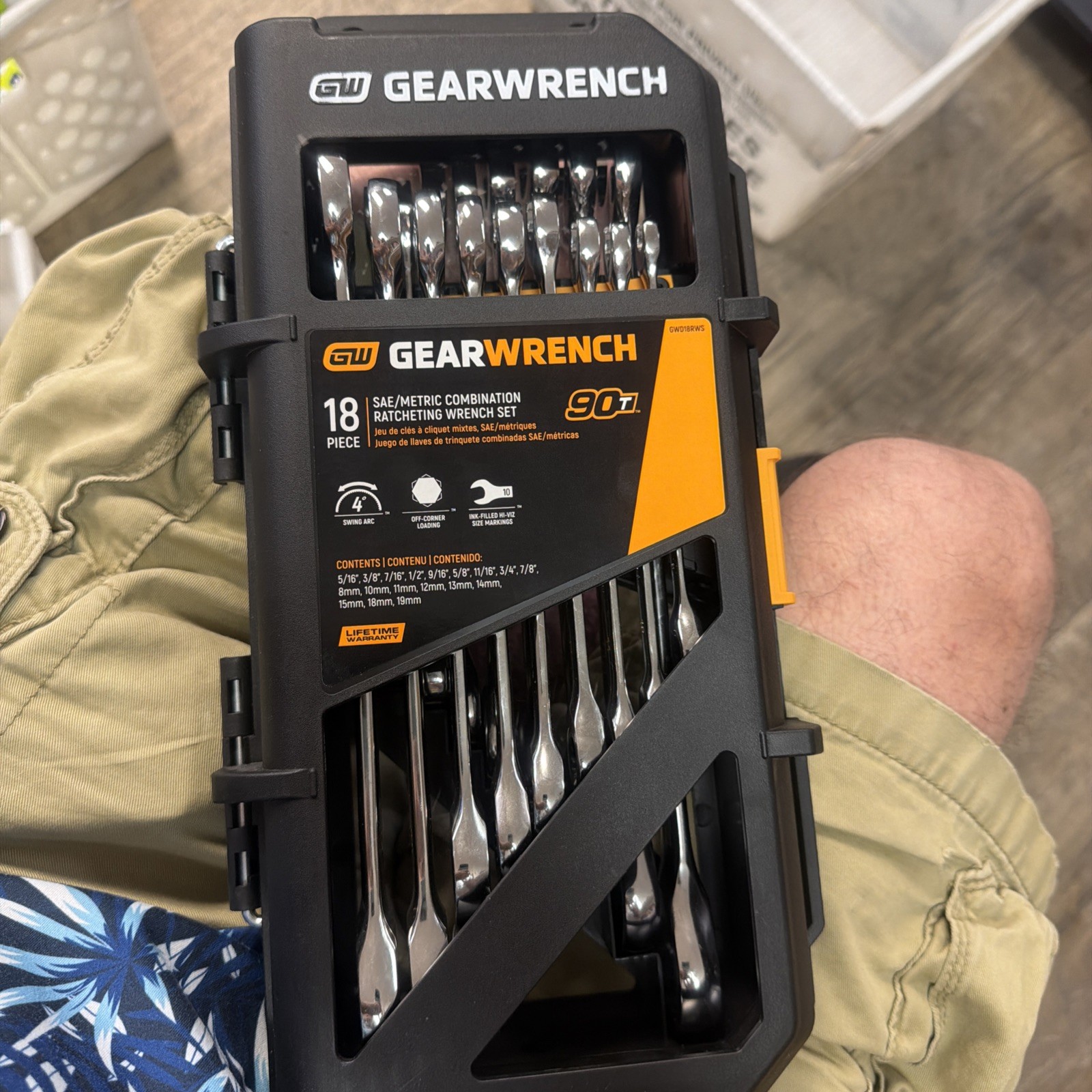 GEARWRENCH GWD18RWS SAE/Metric 90-Tooth Combination Ratcheting Wrench Set 18PC