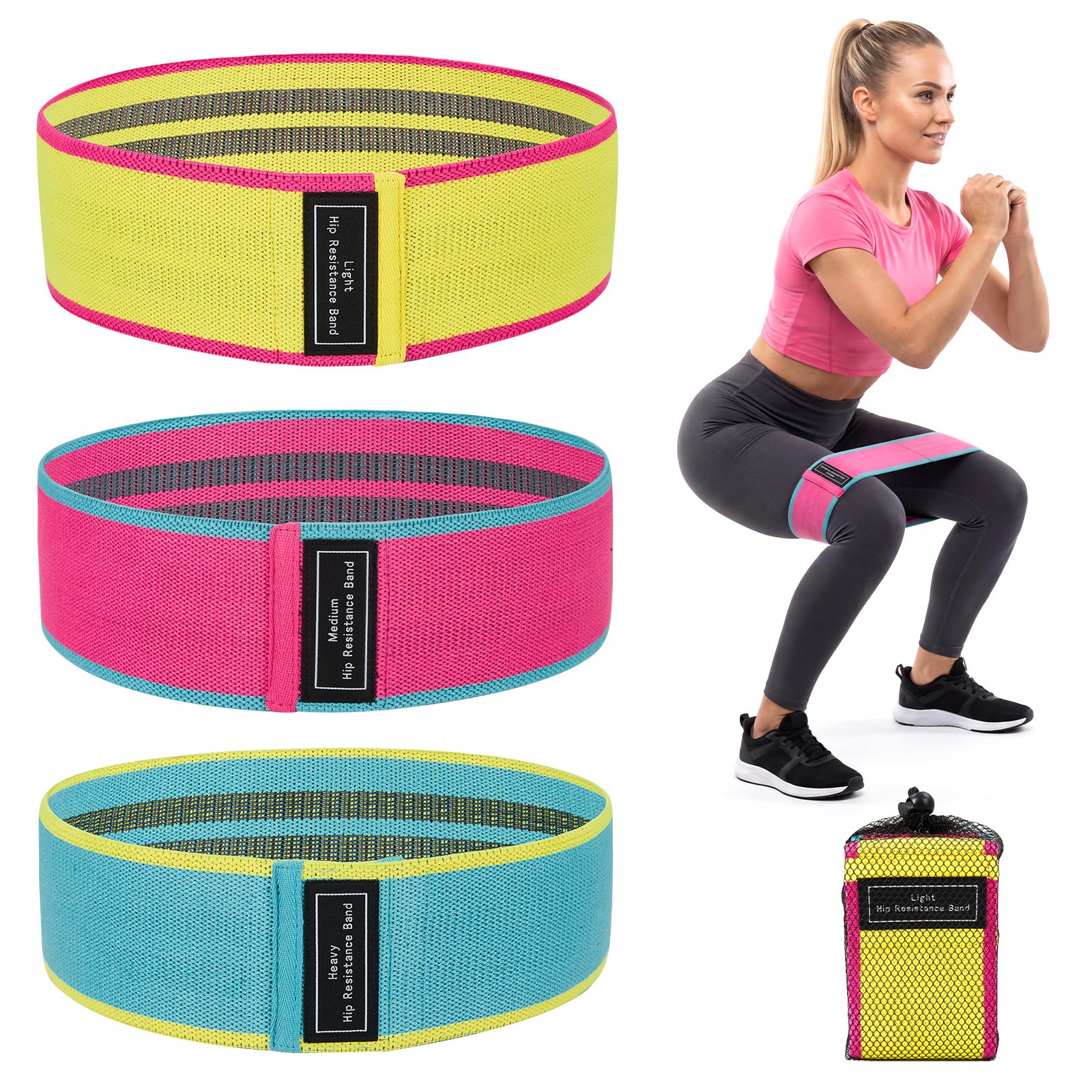 6Pcs Fabric Hip Resistance Bands Set, Non Slip Yoga Workout for Fitness Training