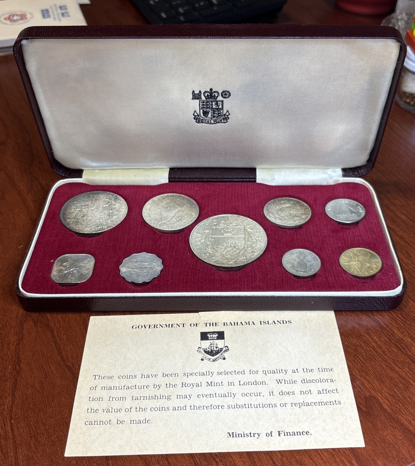 1966 BAHAMAS - OFFICIAL MINT SET (9) w/ 4 SILVER - ROYAL MINT w/ COA - 3 Oz ASW