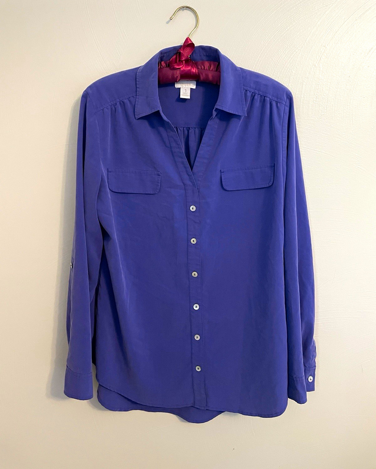 Chico’s Women’s Purple Solid Collared Button-Up Long Sleeve Shirt Size 1