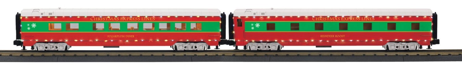 MTH 30-68307 RailKing Christmas 2-Car 60’ Streamlined Passenger Set w/LED Lights