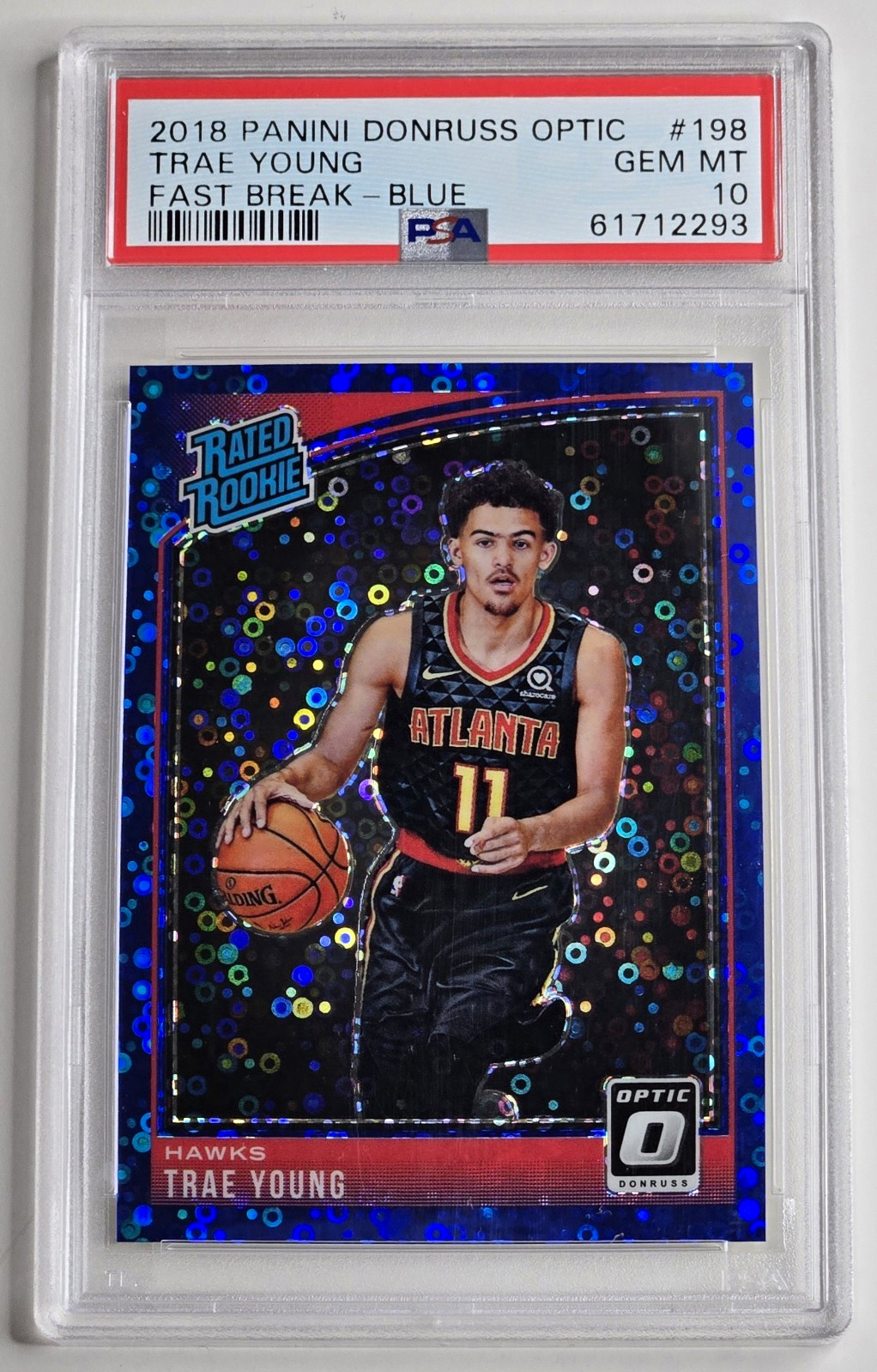 2018-19 Panini Donruss Optic Trae Young Rated Rookie Blue Fast Break /50 PSA 10