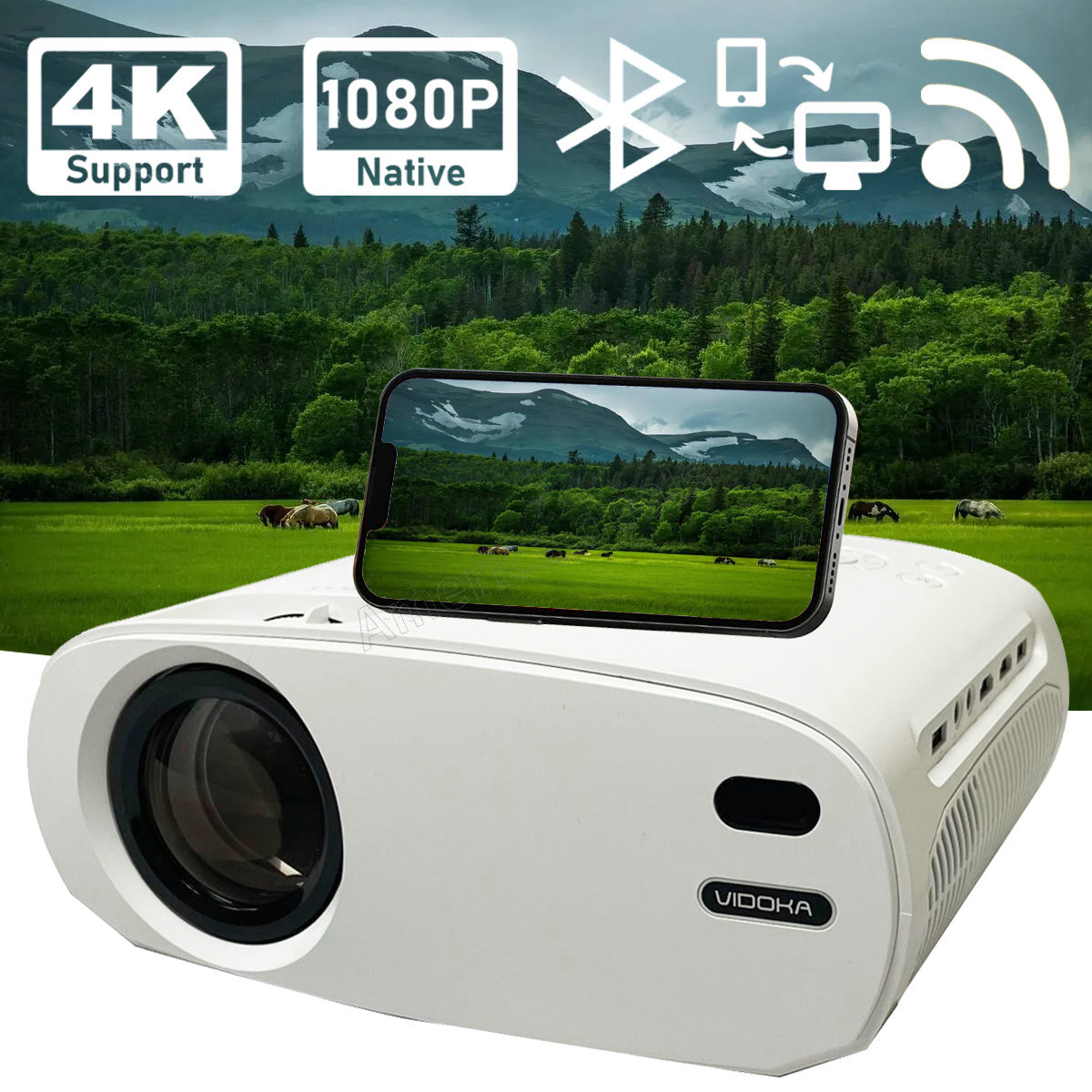 Native 1080P Projector Home Video Bluetooth WiFi For TV Stick/PS4/Android/iOS Native 1080P Projector Home Video Bluetooth WiFi For TV Stick/PS4/Android/iOS