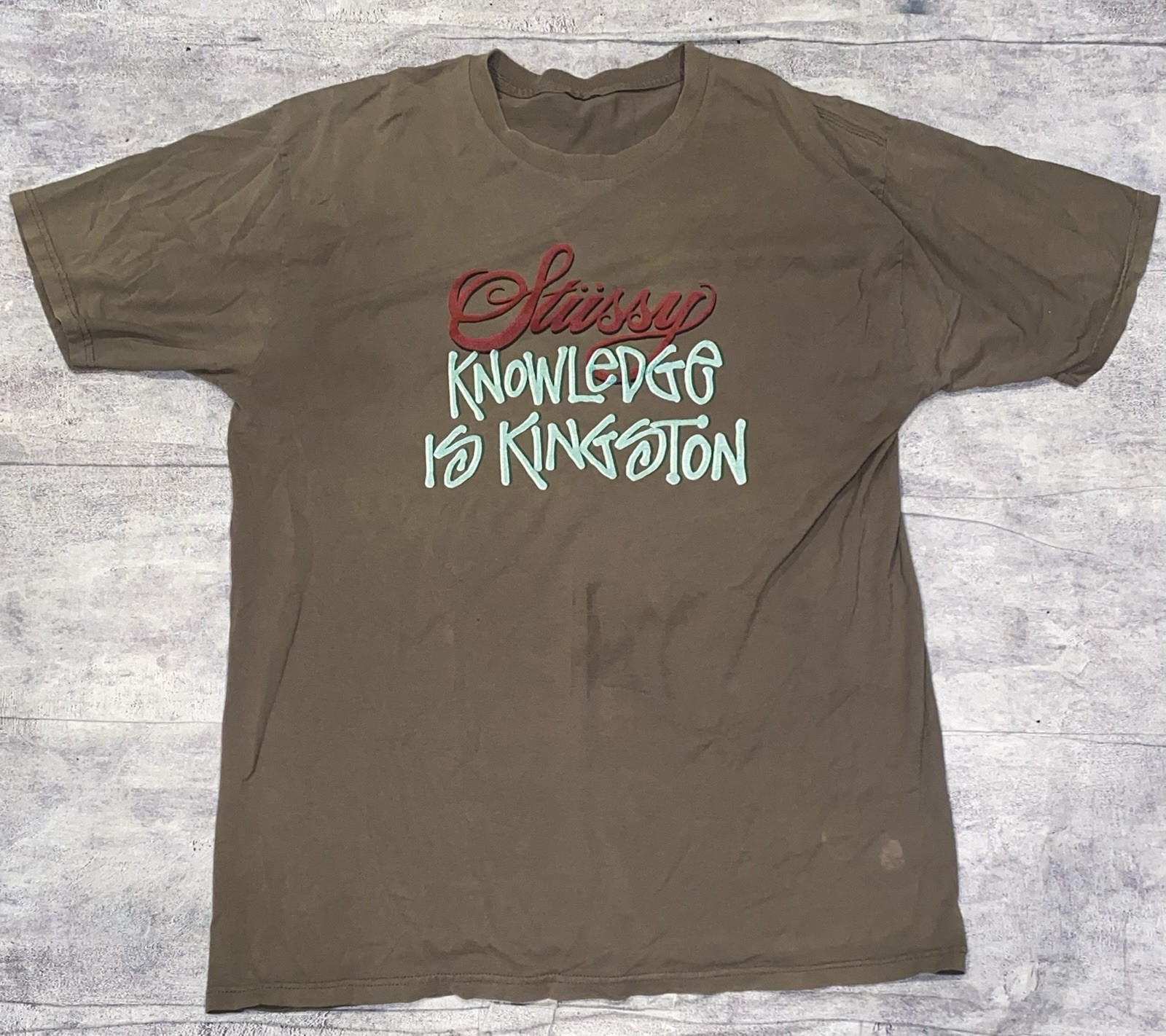 Vintage 90s Stussy Knowledge Is Kingston Logo Spellout Short Sleeve Tee Tshirt L