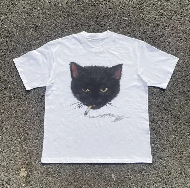 Y2k Smocking Cat T-Shirt, Unisex Vintage Graphic Tees Gothic Grunge Y2k Emo Scen